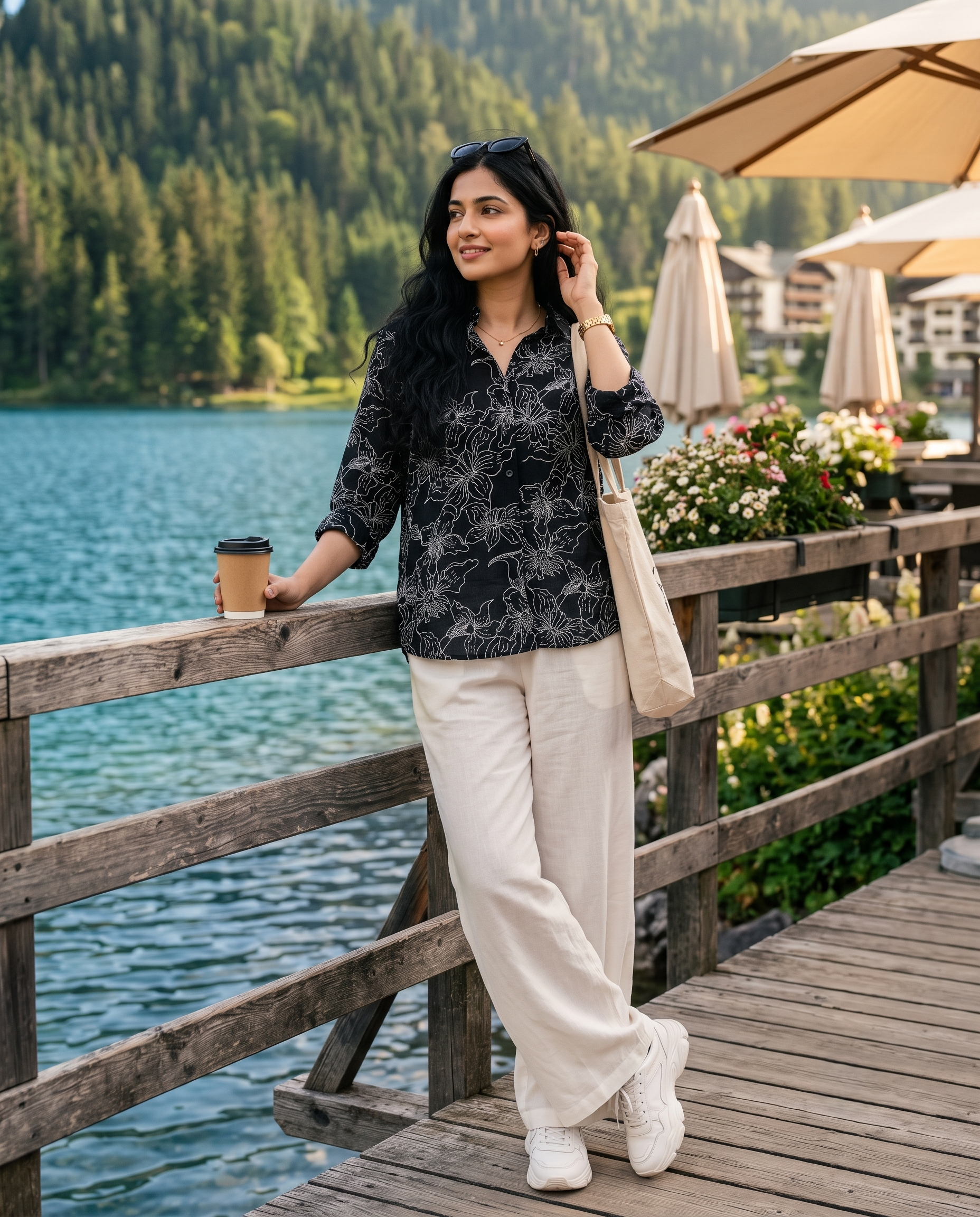 Bamboo Silk 150 GM Black Floral Shirt