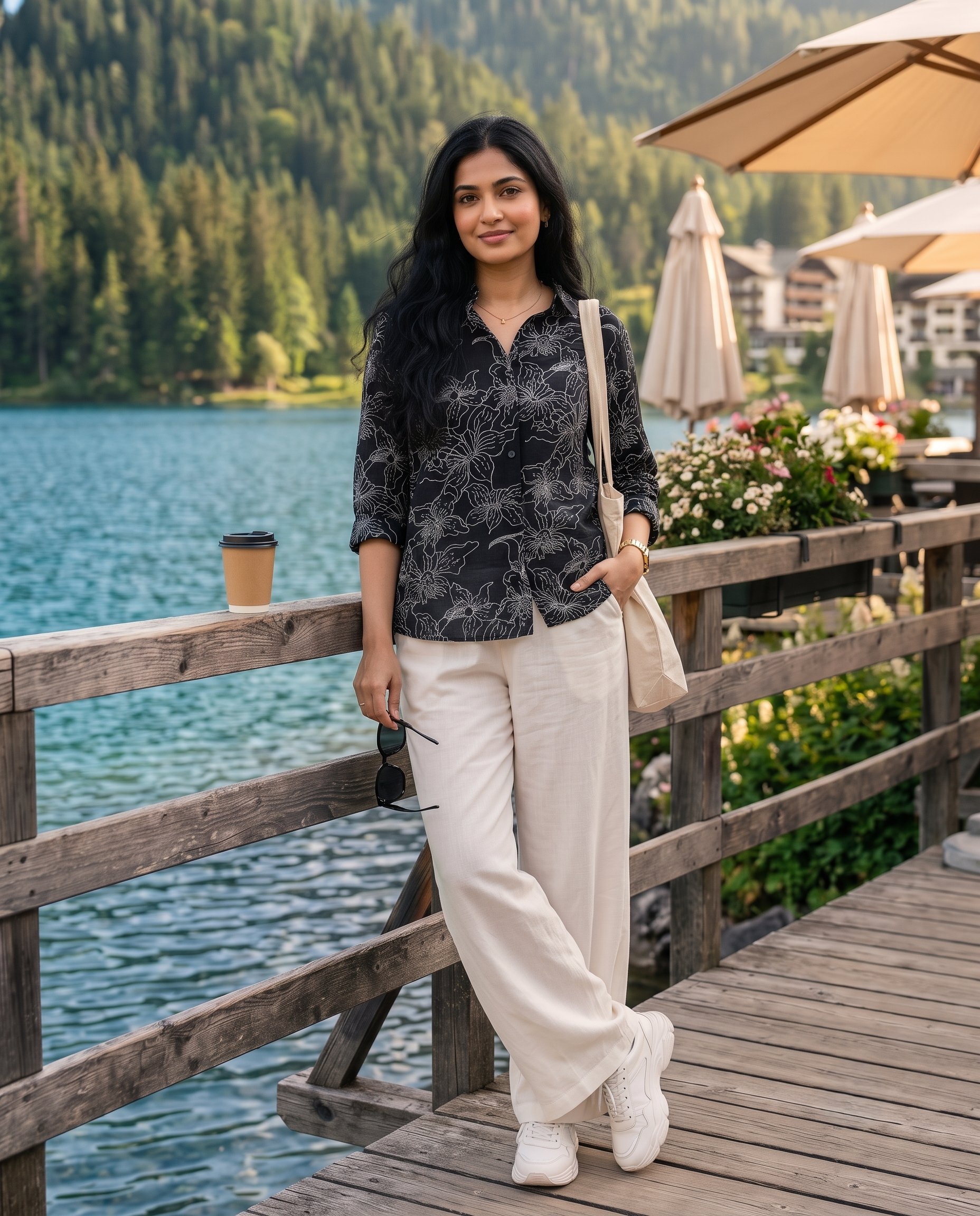 Bamboo Silk 150 GM Black Floral Shirt
