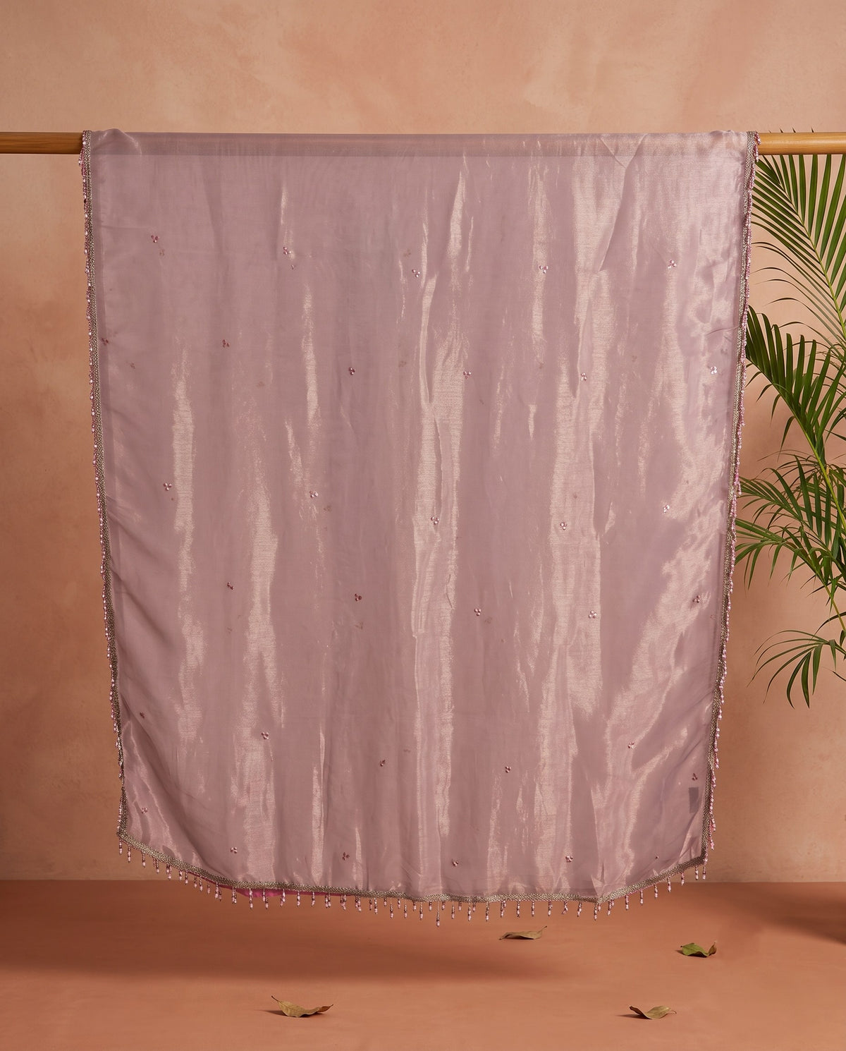 Mauve Tissue Floral Beadwork 3 PC Suit Fabric