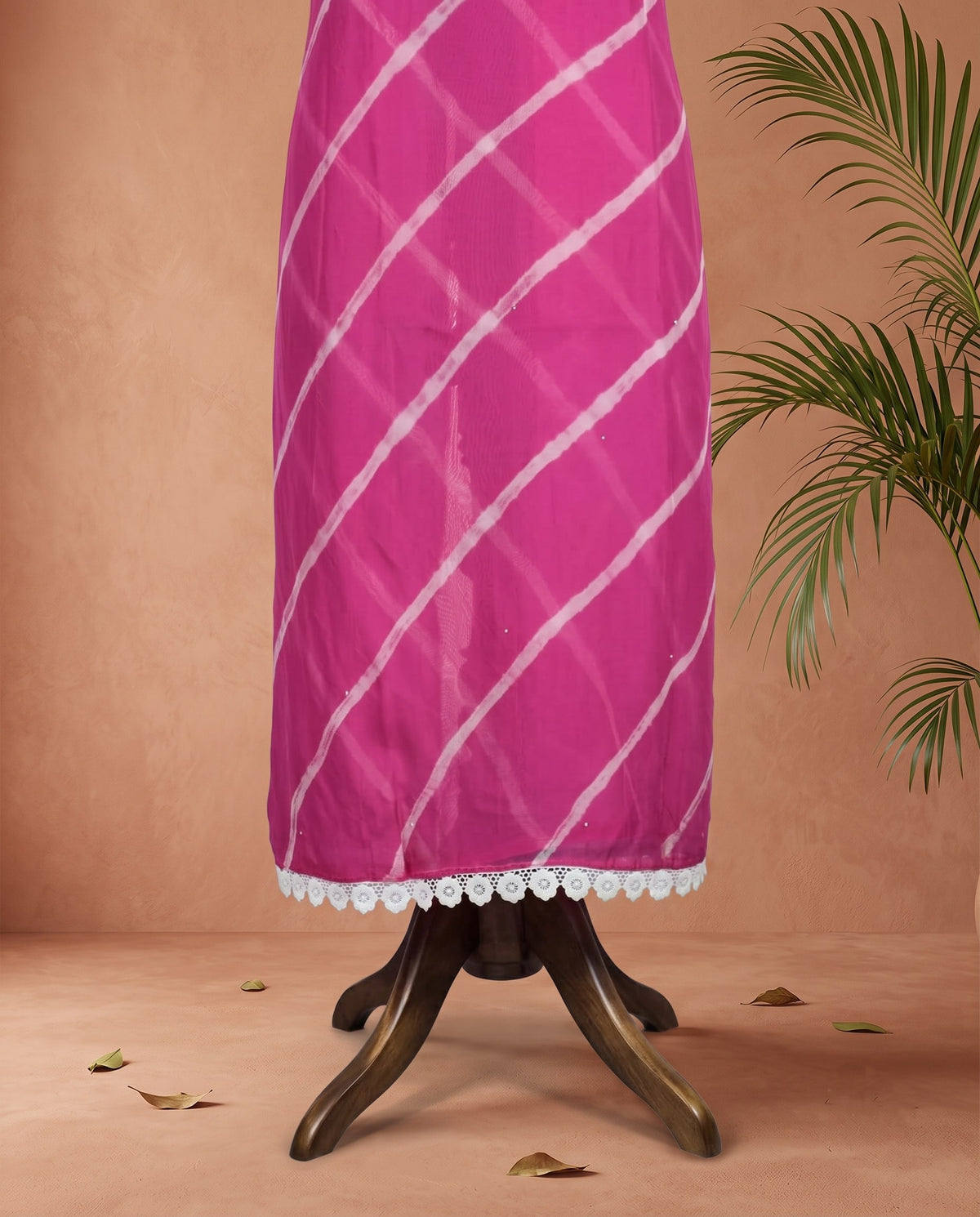 Rani Pink Leheriya Embroidered 3 PC Suit Fabric
