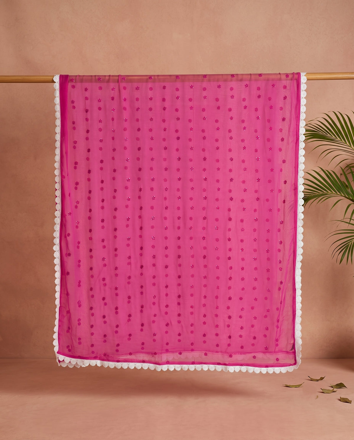 Rani Pink Leheriya Embroidered 3 PC Suit Fabric