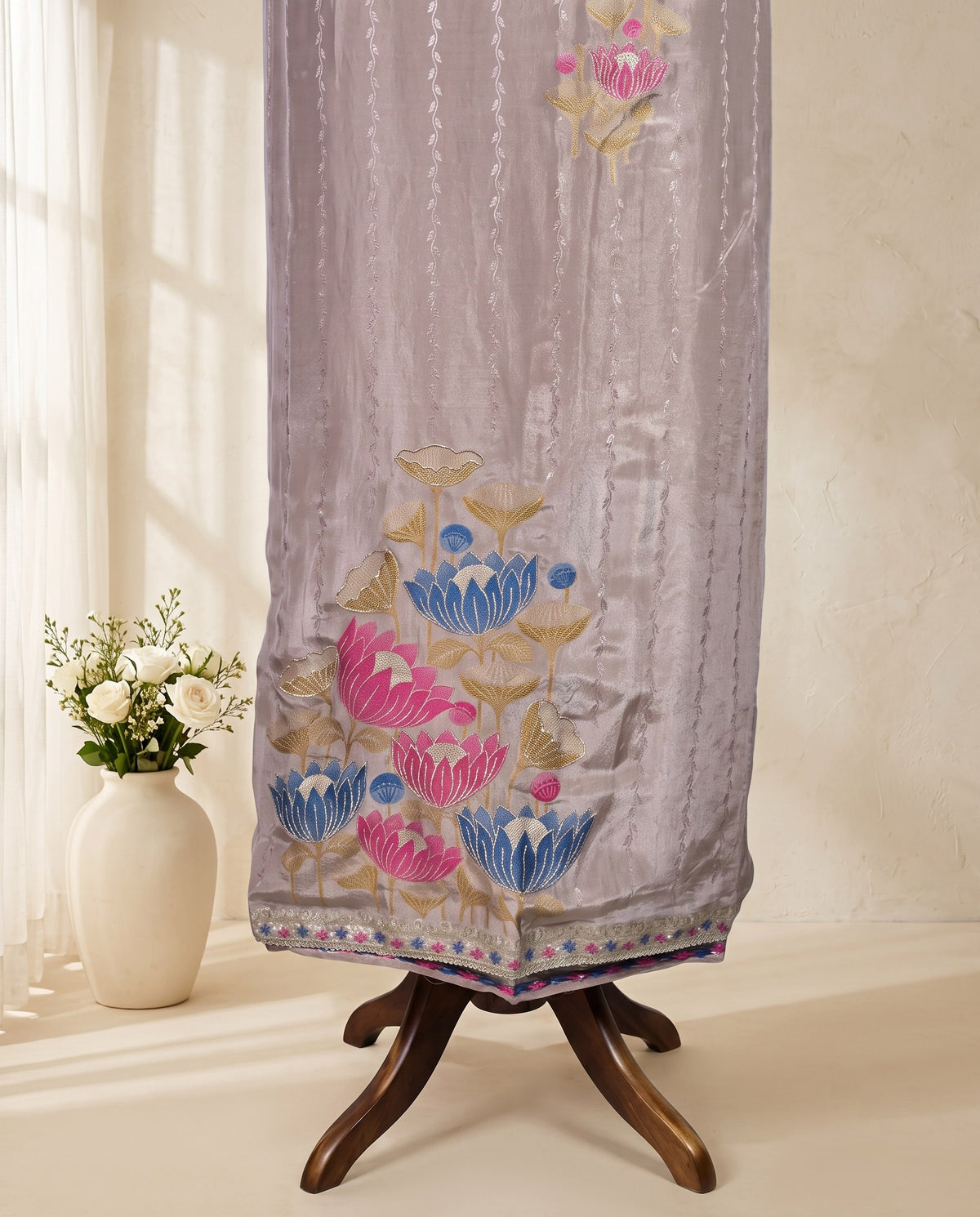Lilac Lotus Embroidered Tissue 3 PC Suit Fabric