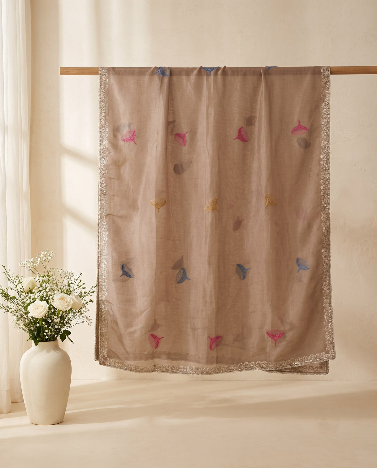 Lilac Lotus Embroidered Tissue 3 PC Suit Fabric