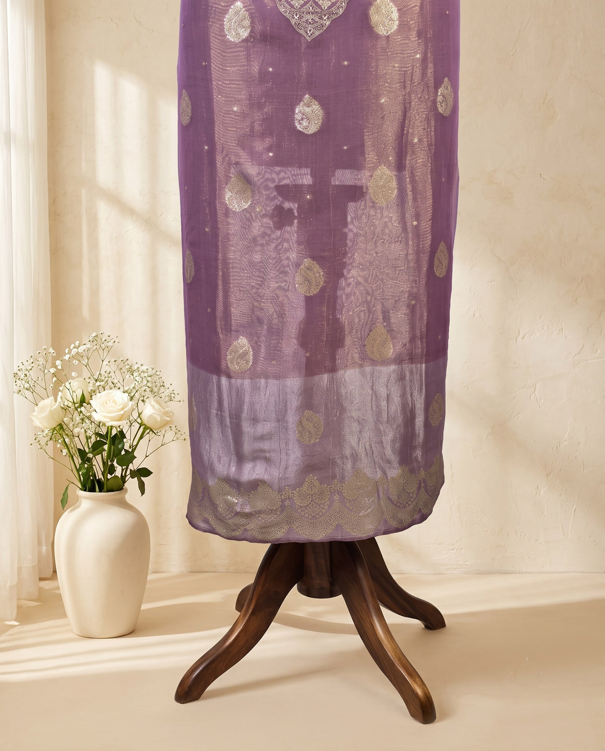 Lavender Banarasi Tissue 3 PC Suit Fabric