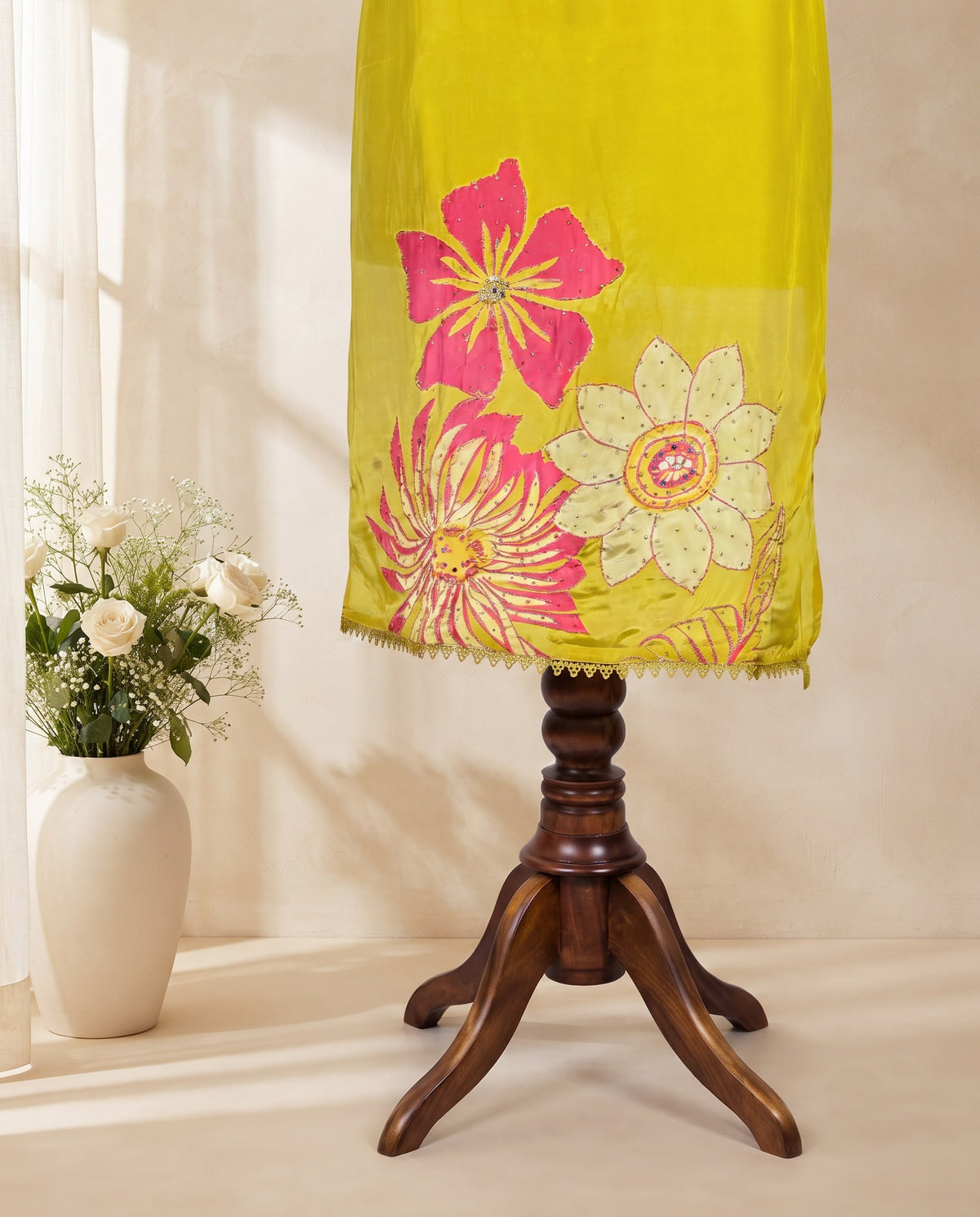 Lime Yellow Bloom Print 3 PC Suit Fabric