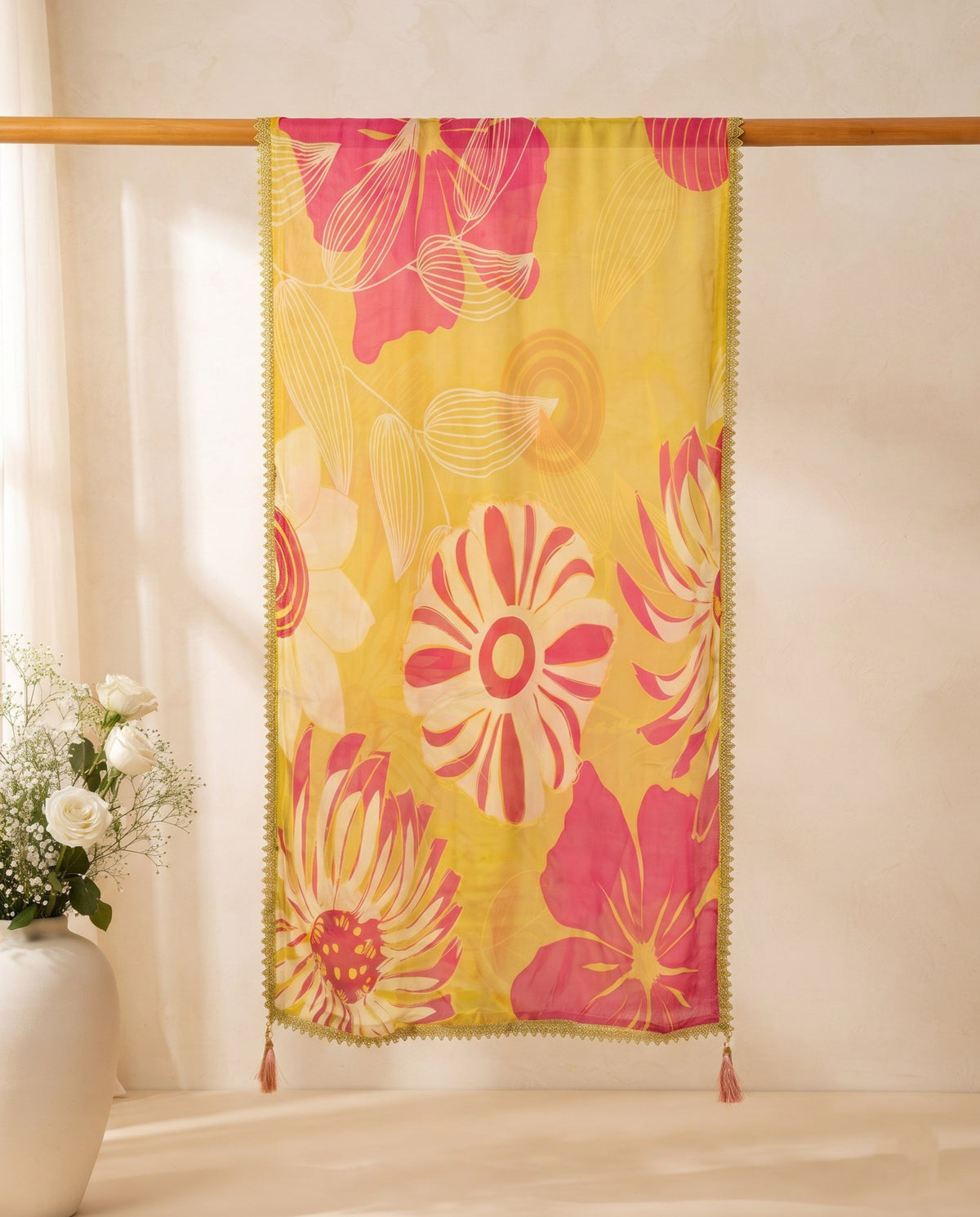Lime Yellow Bloom Print 3 PC Suit Fabric