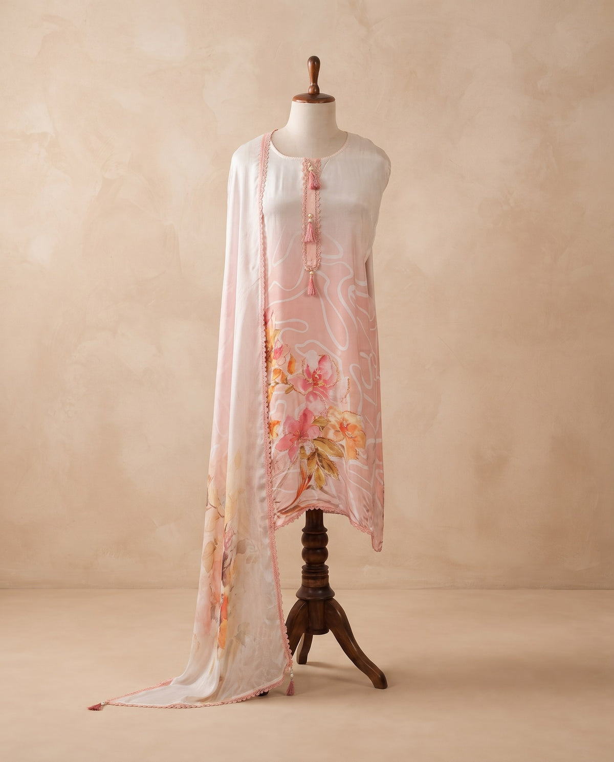 Peach Watercolour Bloom 3 PC Suit Fabric