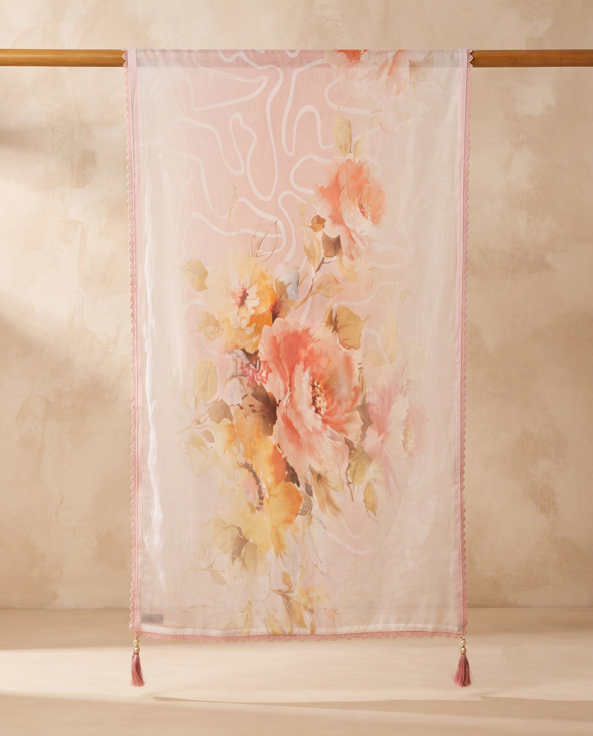 Peach Watercolour Bloom 3 PC Suit Fabric
