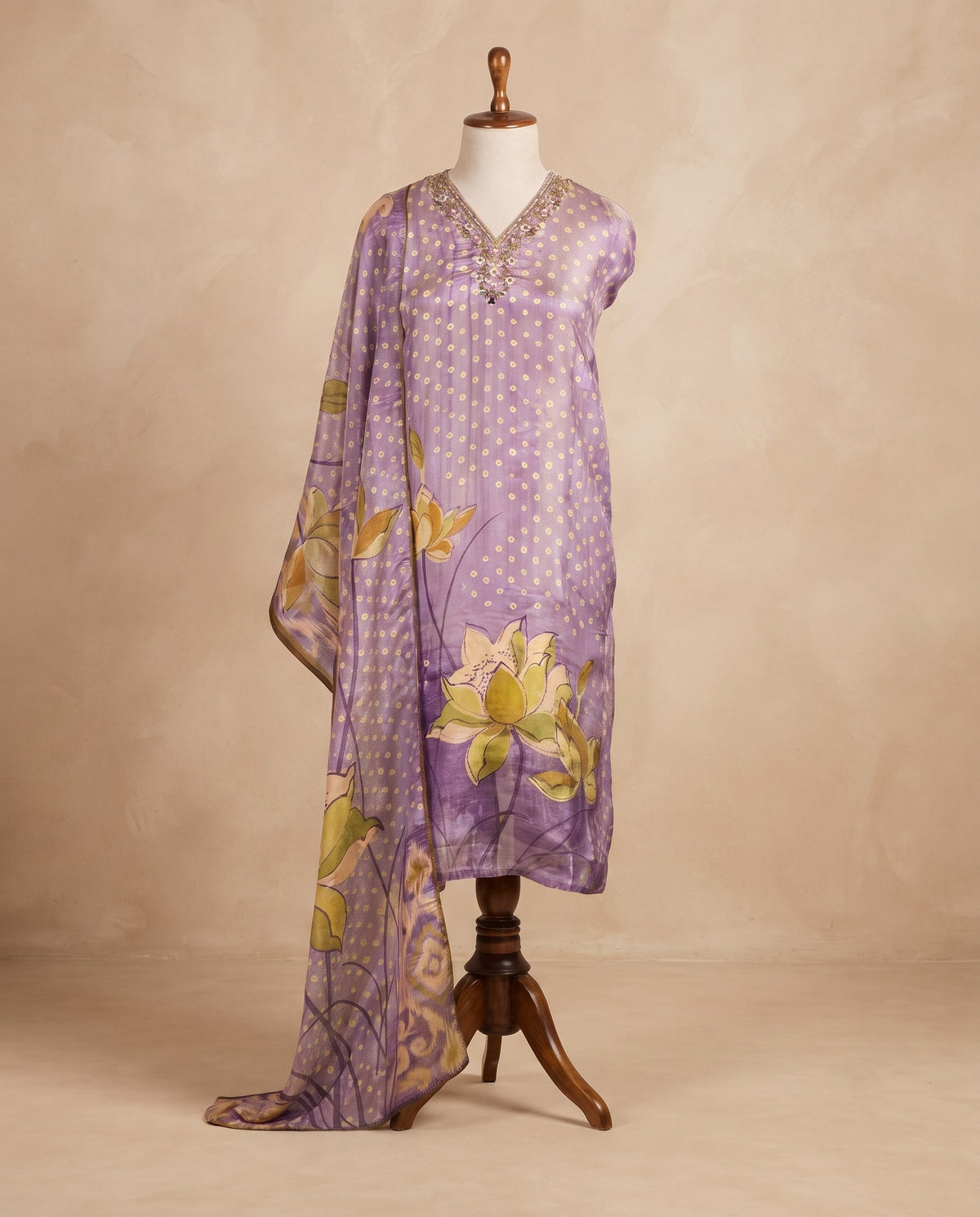 Lavender Lotus Ikat Print 3 PC Suit Fabric