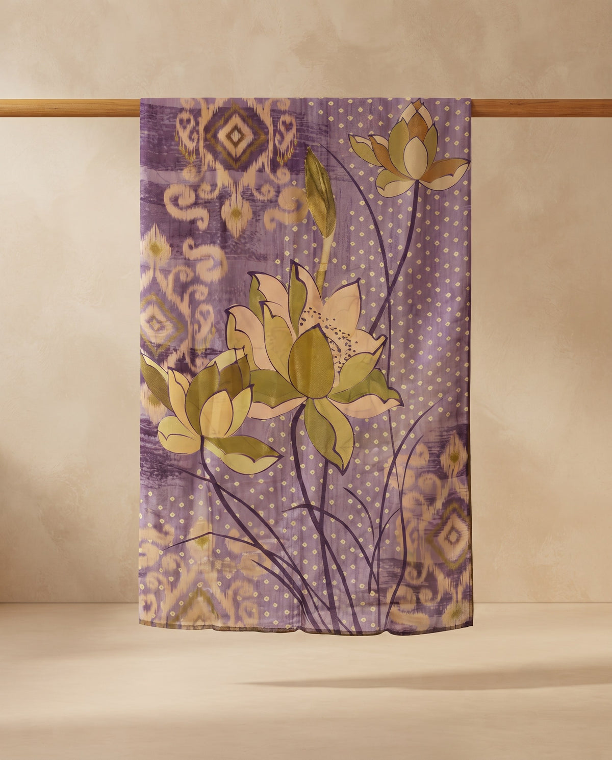 Lavender Lotus Ikat Print 3 PC Suit Fabric