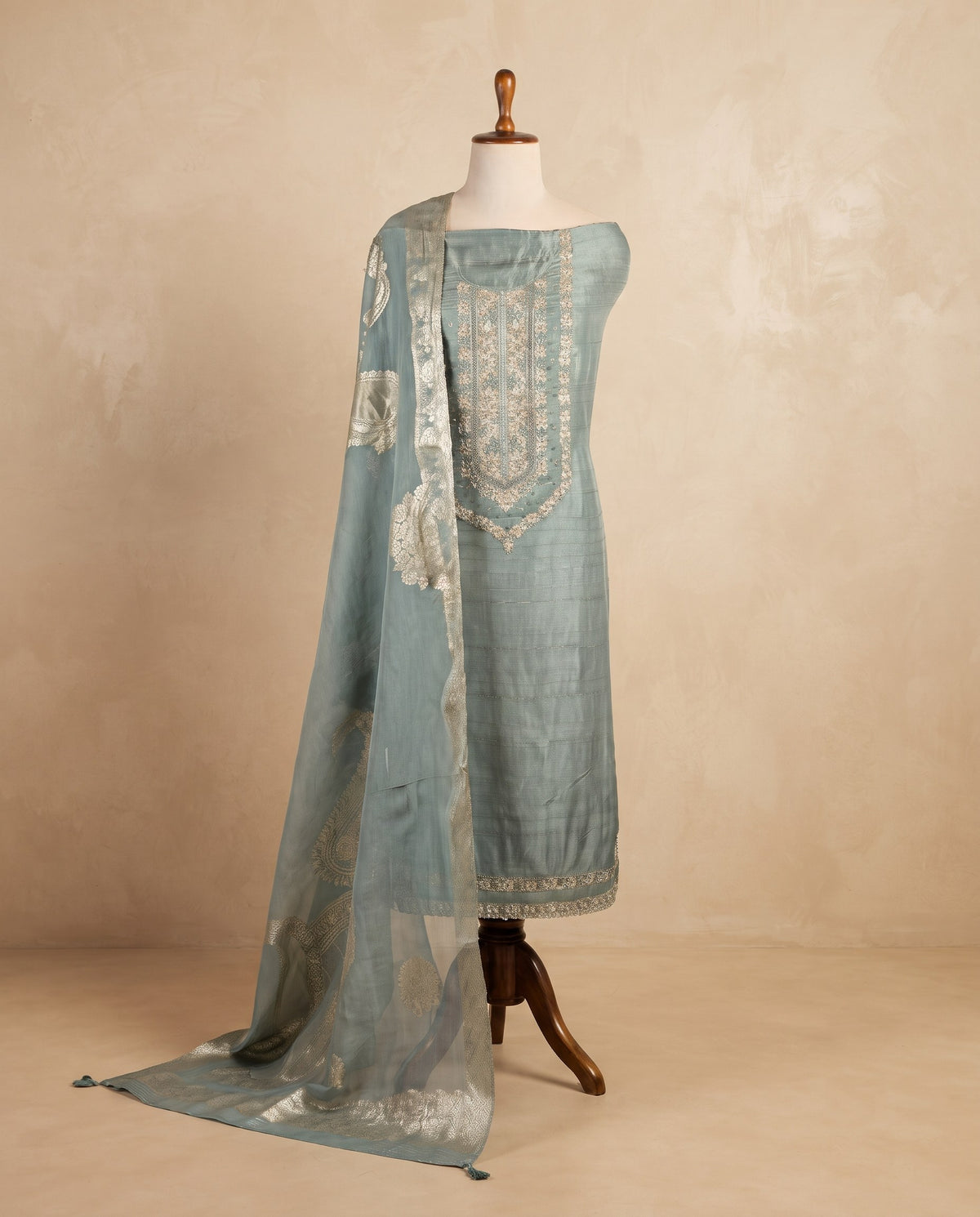 Powder Blue Silver Paisley 3 PC Suit Fabric