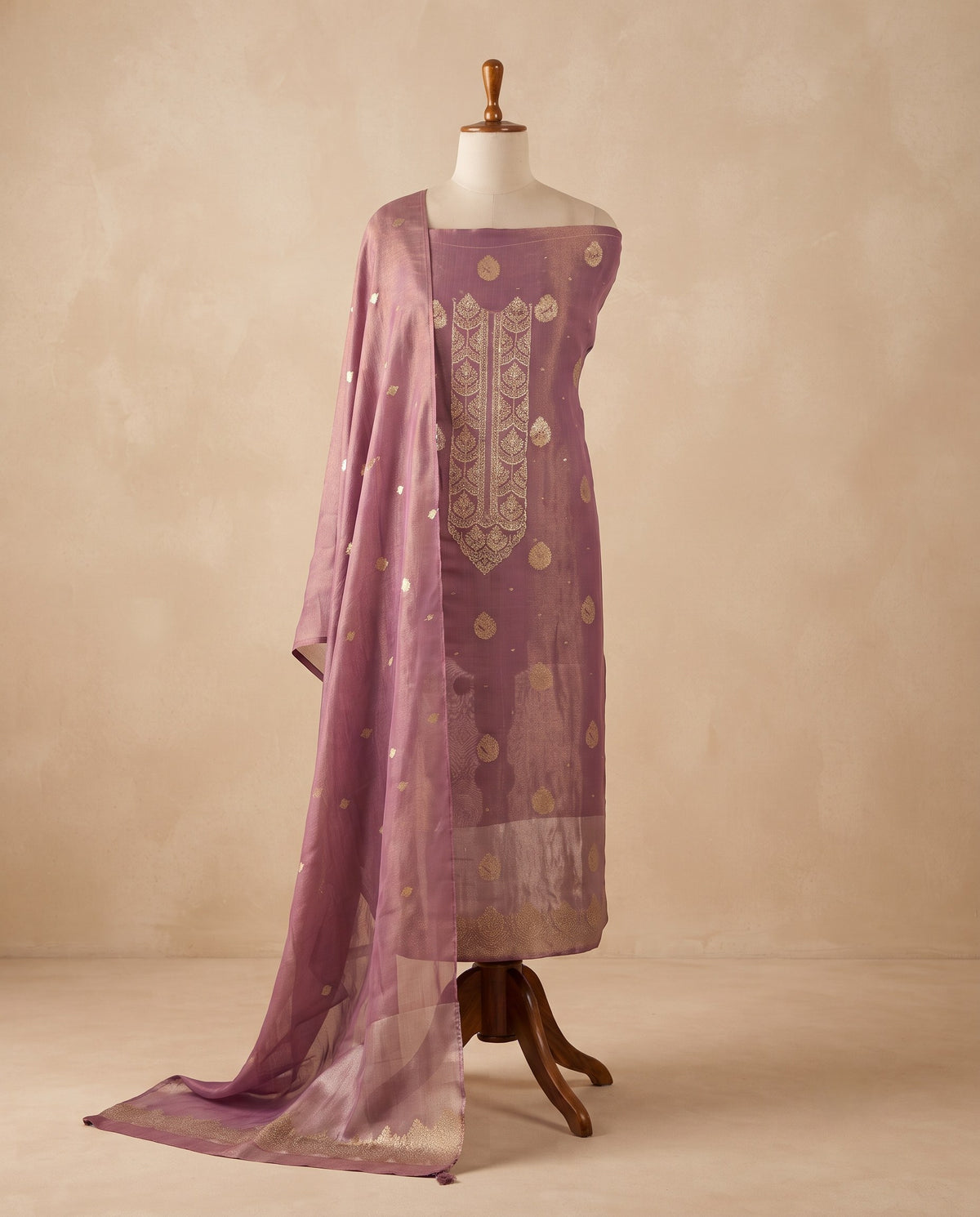 Mauve Banarasi Tissue Zari Butti 3 PC Suit Fabric