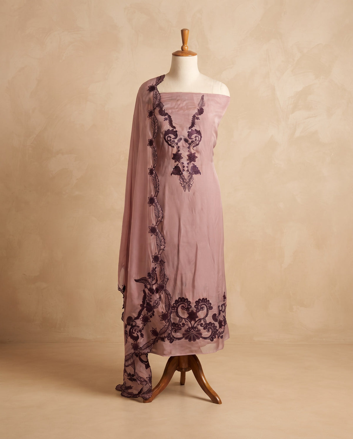 Mauve Plum Embroidered 3 PC Suit Fabric