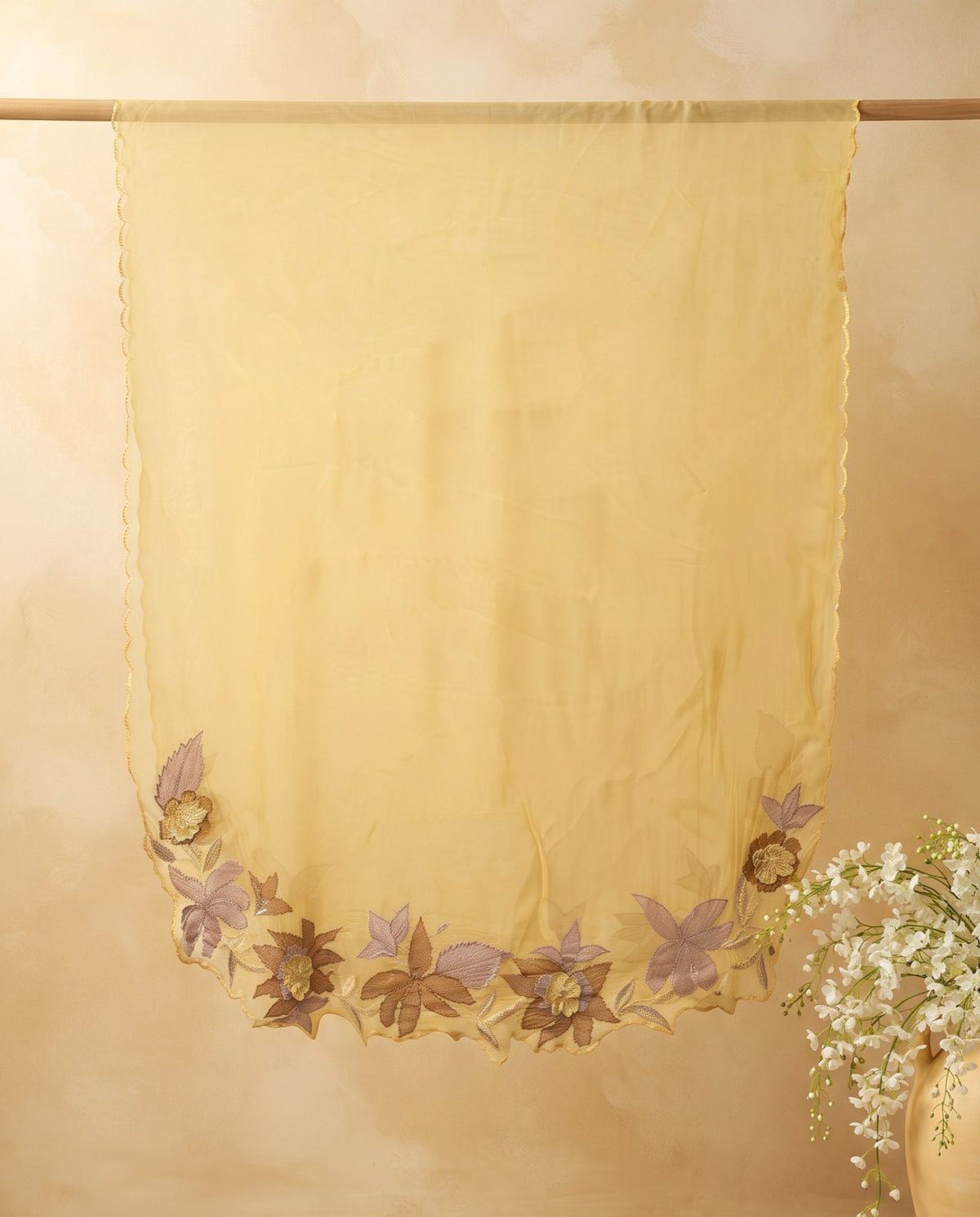 Lemon Yellow Floral Applique 3 PC Suit Fabric