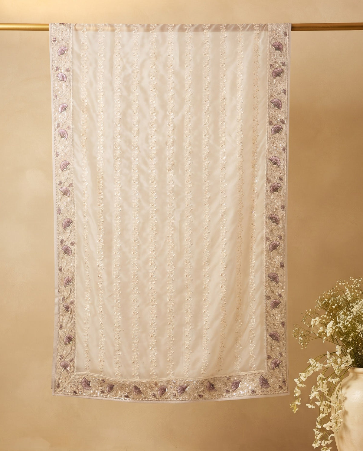 Ivory Pearl Lilac Embroidered 3 PC Suit Fabric