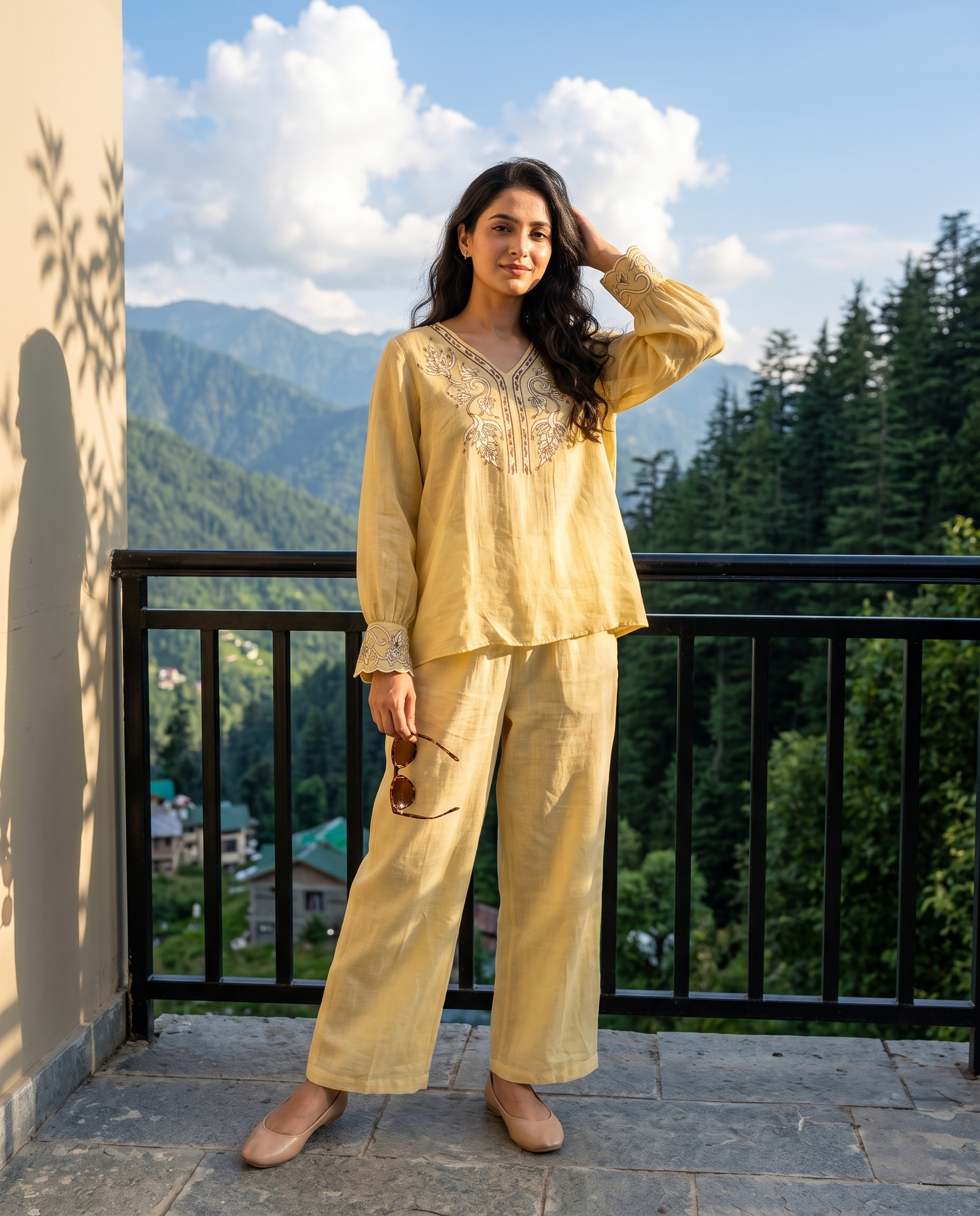 Mustard Bloom Embroidered European Linen Top - Mustard Yellow