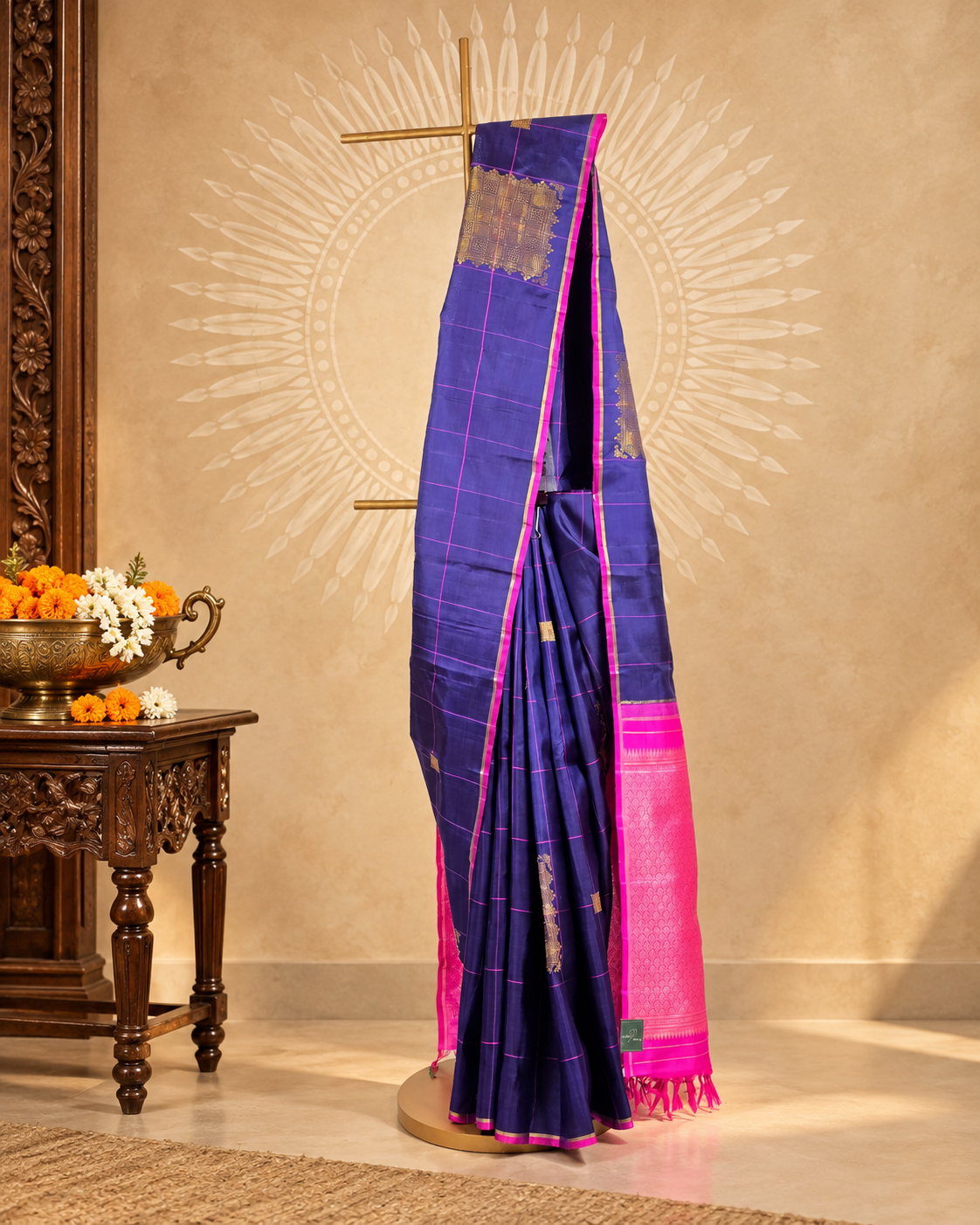 Royal Blue Checkerboard Zari Kanjivaram Saree