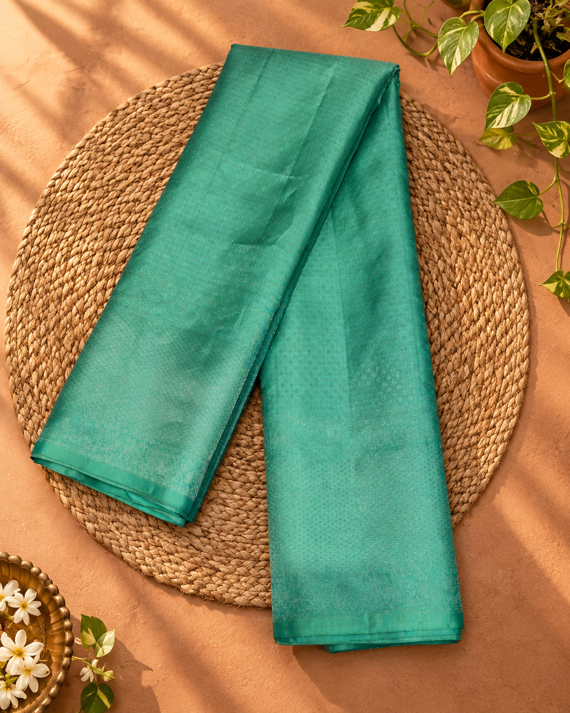 Jade Green Silver Brocade Kanjivaram Saree