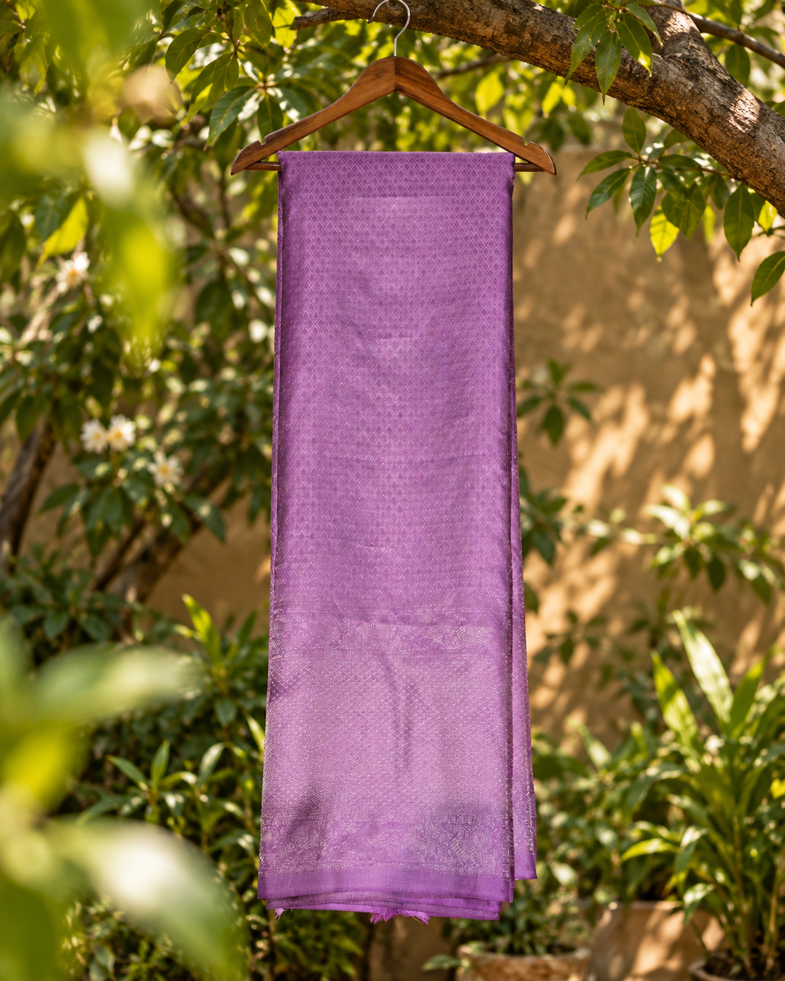 Lavender Silver Brocade Kanjivaram Saree