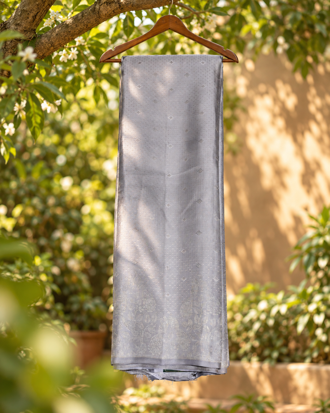 Lavender Grey Silver Buti Kanjivaram Saree