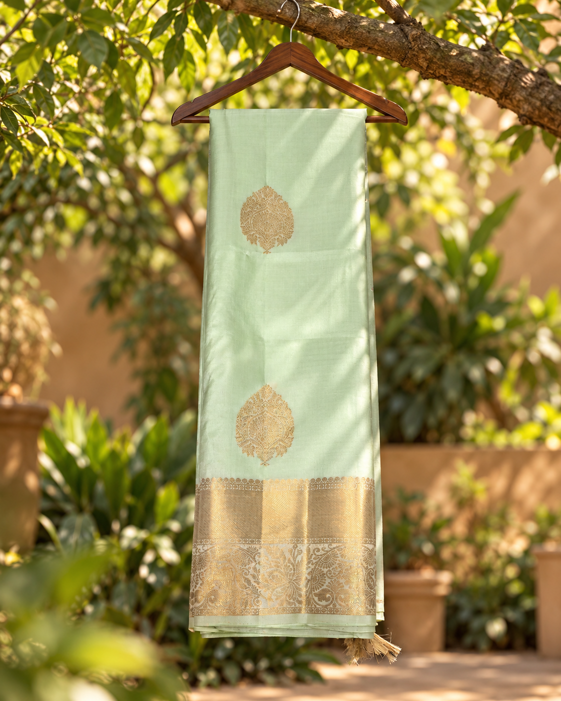 Mint Ivory Floral Zari Kanjivaram Saree