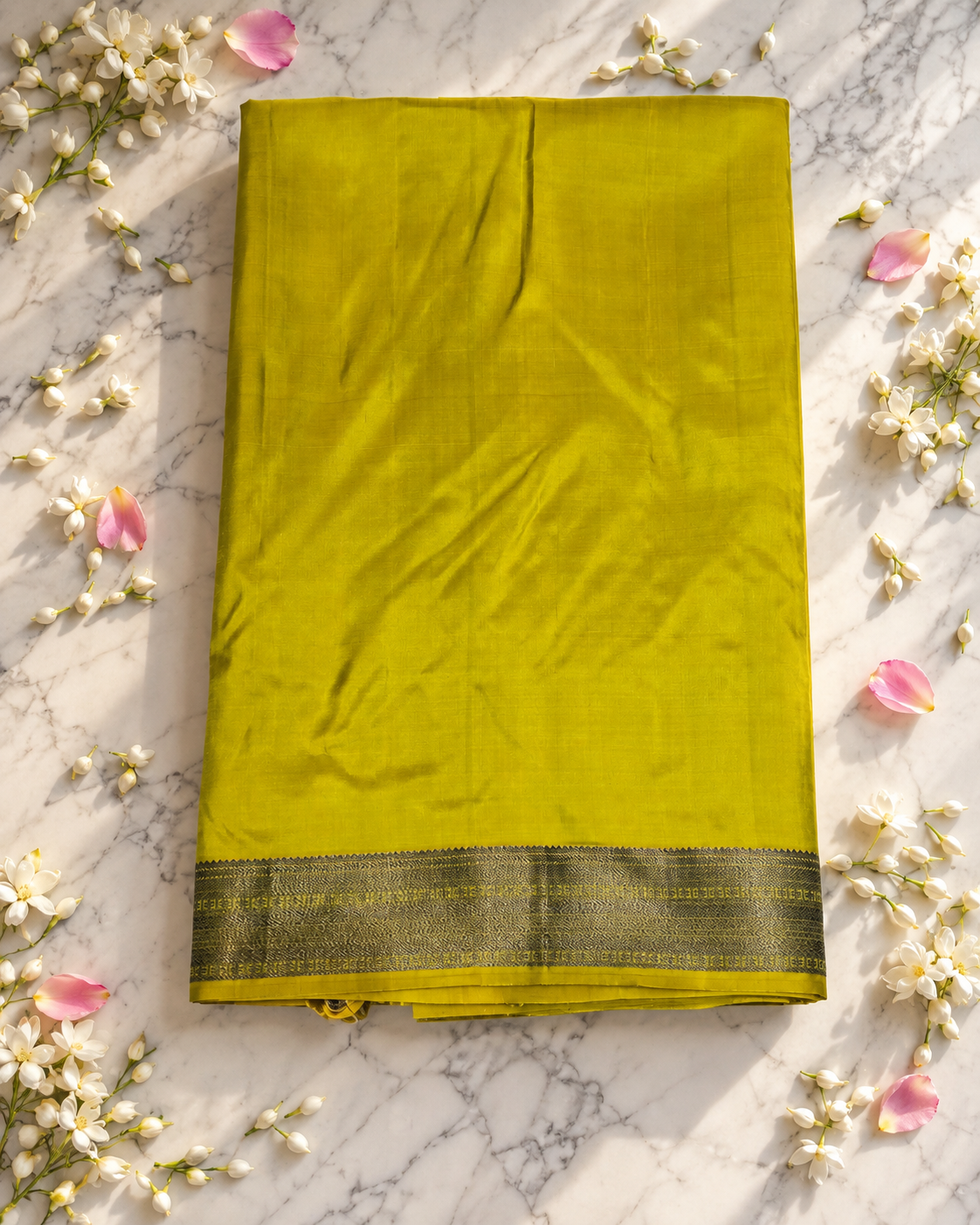 Lime Green Gold Zari Kanjivaram Saree