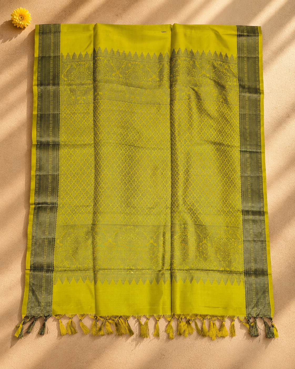 Lime Green Gold Zari Kanjivaram Saree
