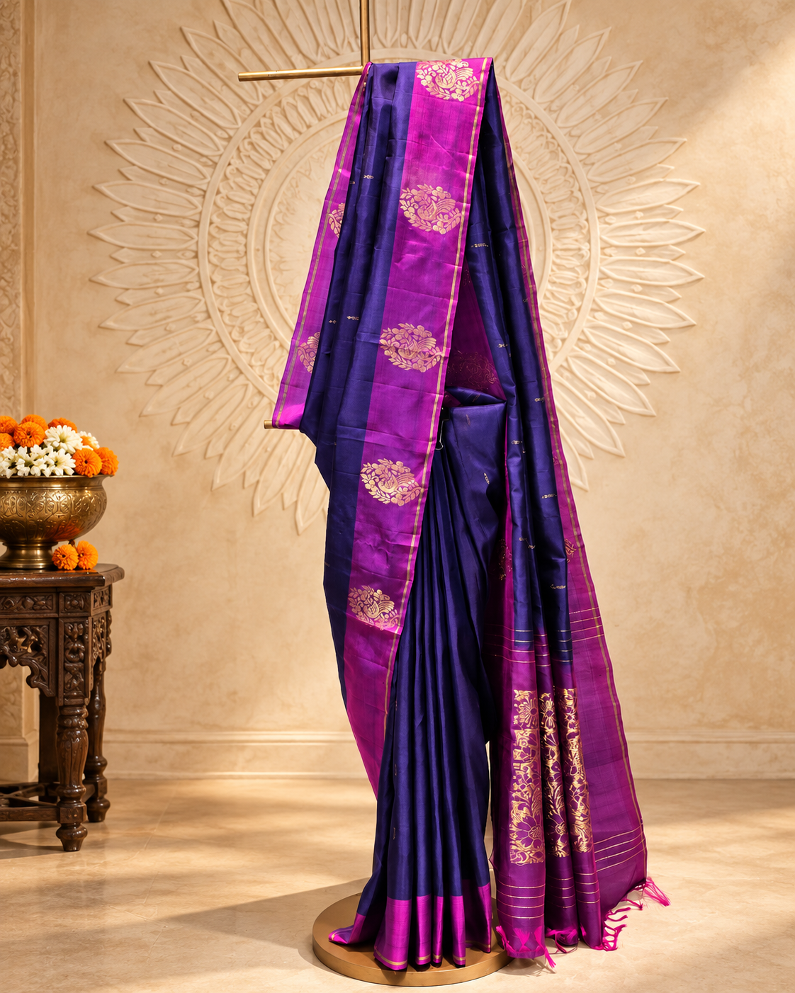 Dark Blue Peacock Zari Kanjivaram Saree