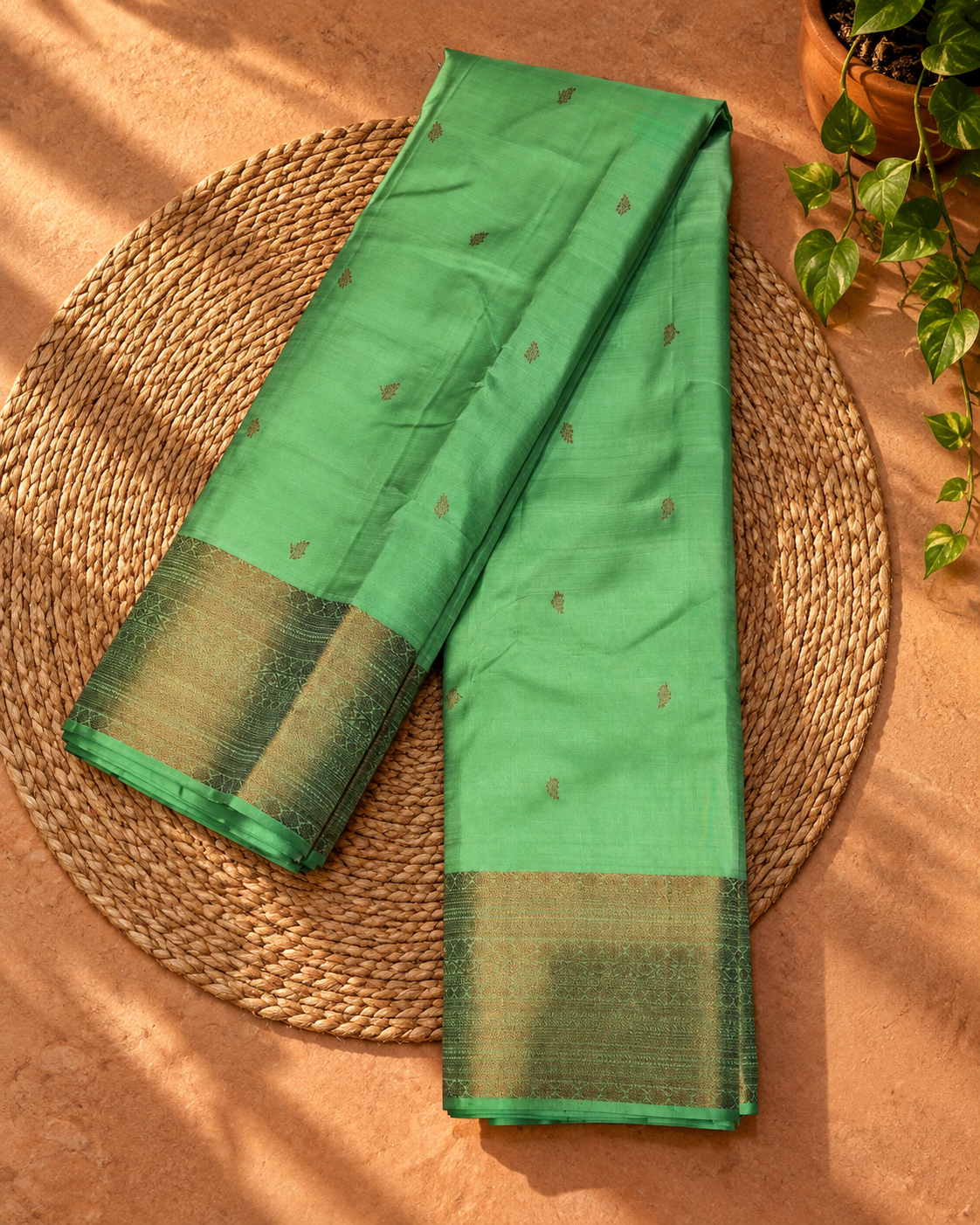 Emerald Green Gold Zari Kanjivaram Saree