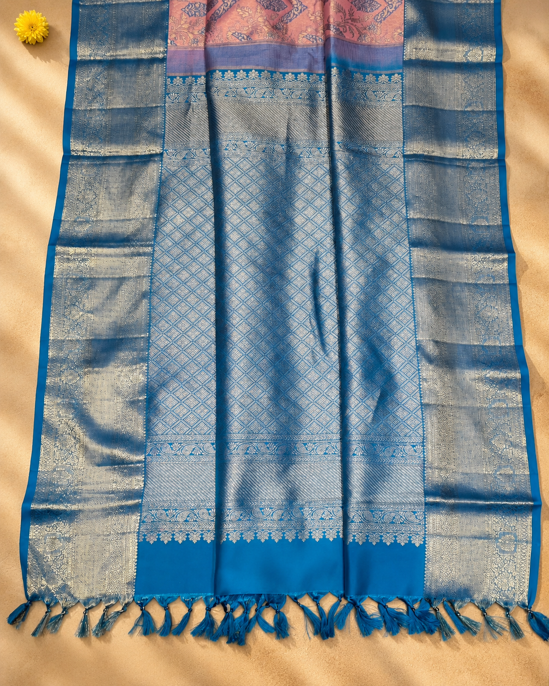Royal Blue Pink Zari Kanjivaram Saree