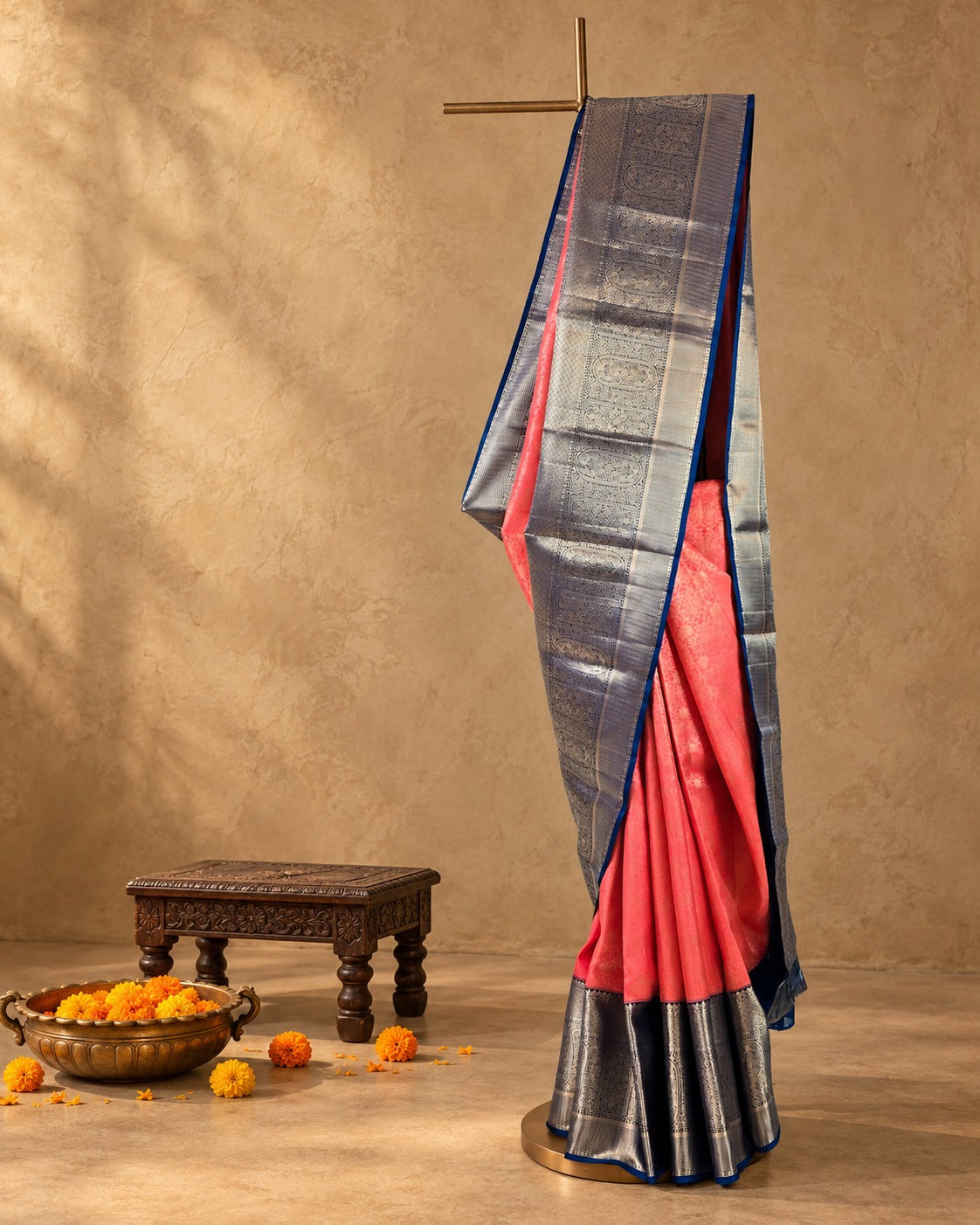 Coral Blue Zari Kanjivaram Saree