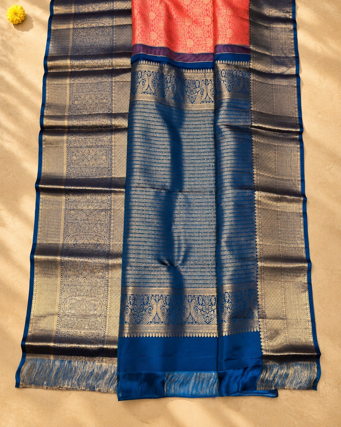 Coral Blue Zari Kanjivaram Saree