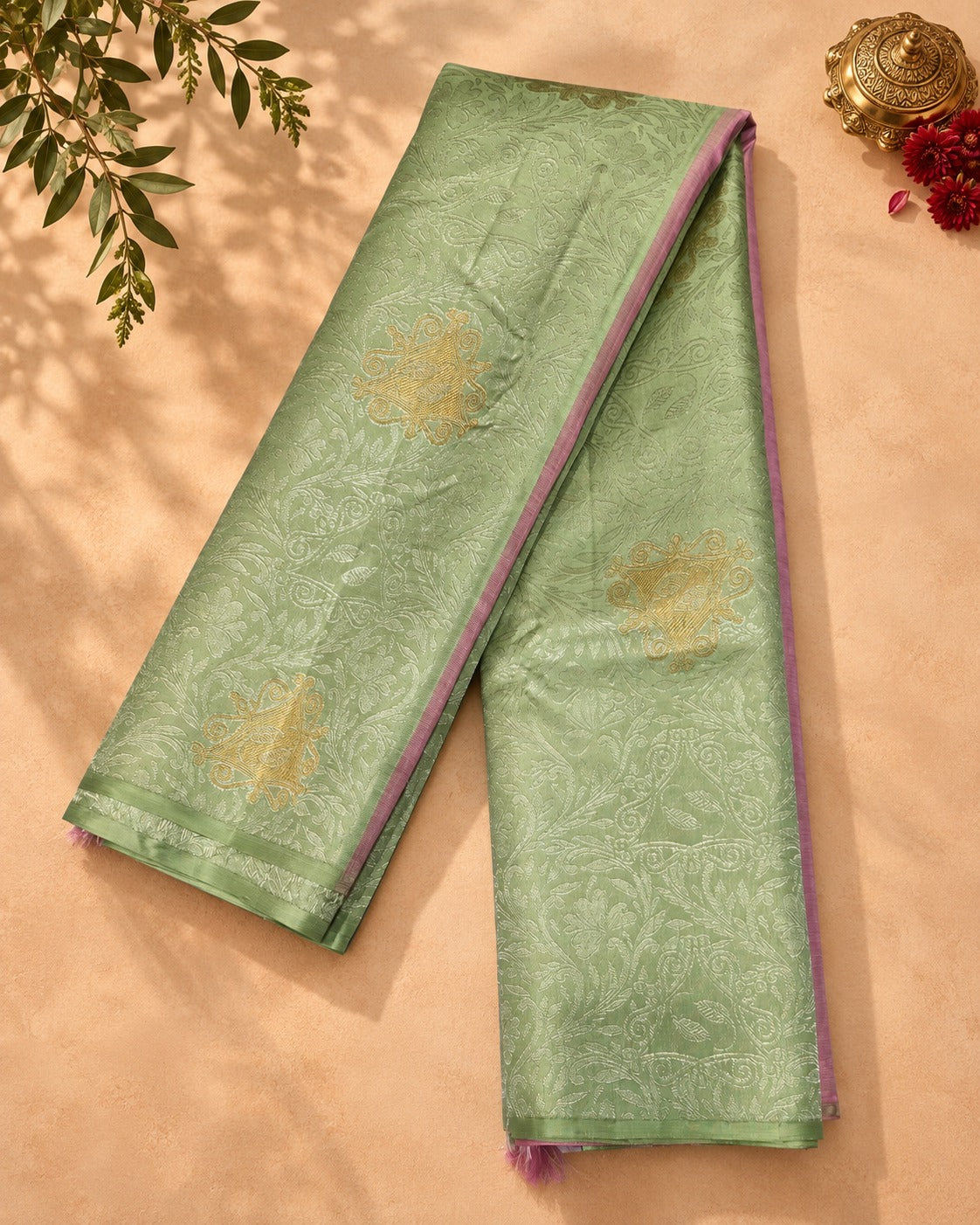 Pista Green Paisley Kanjivaram Saree