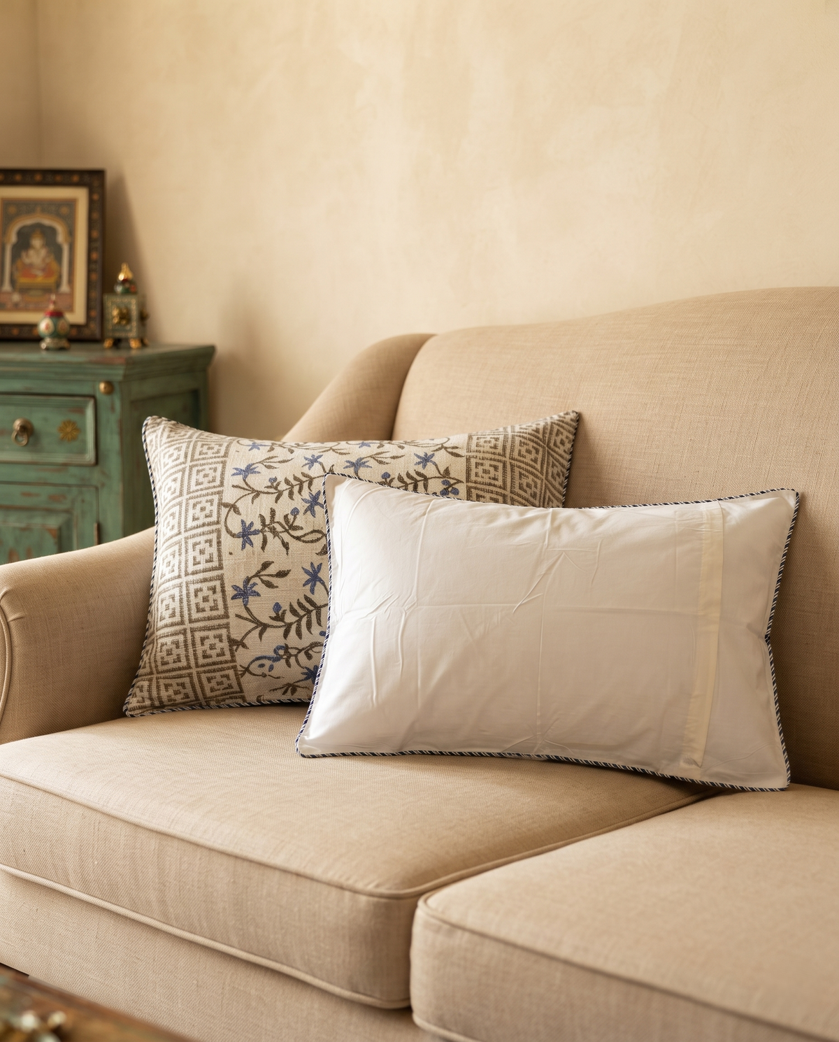 INDIGO MEADOW HAND BLOCK JUTE BEDCOVER