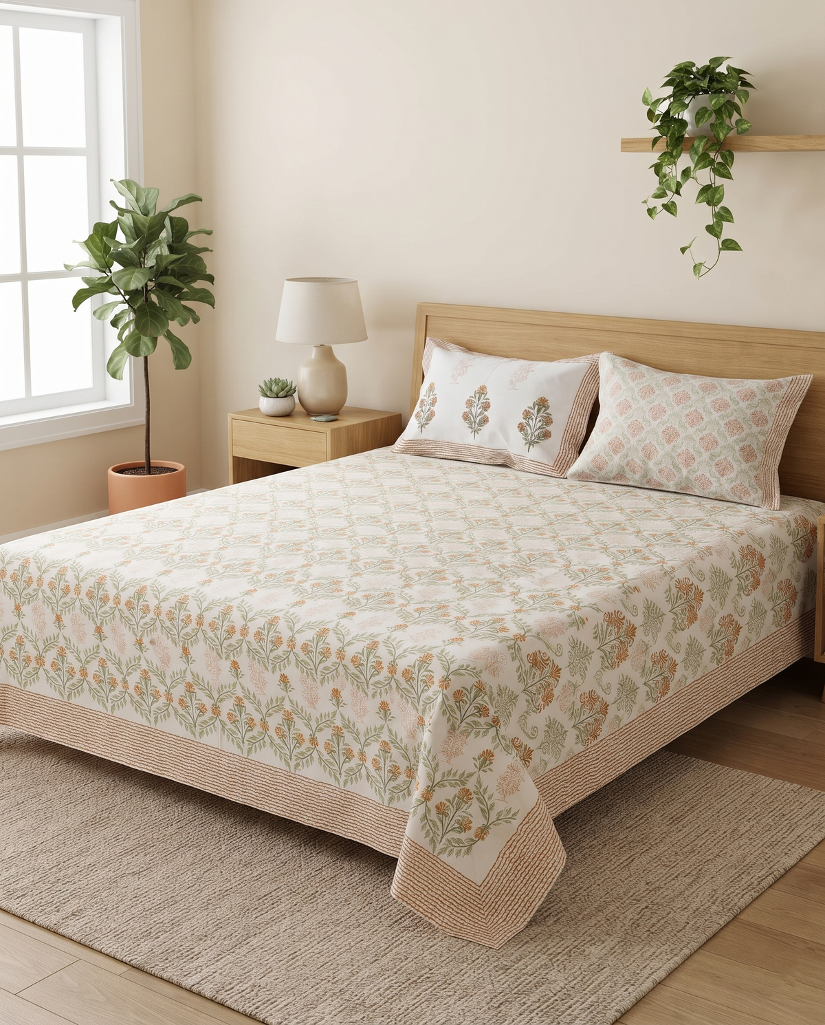 The Golden Meadow Floral Premium Cotton Bedsheet