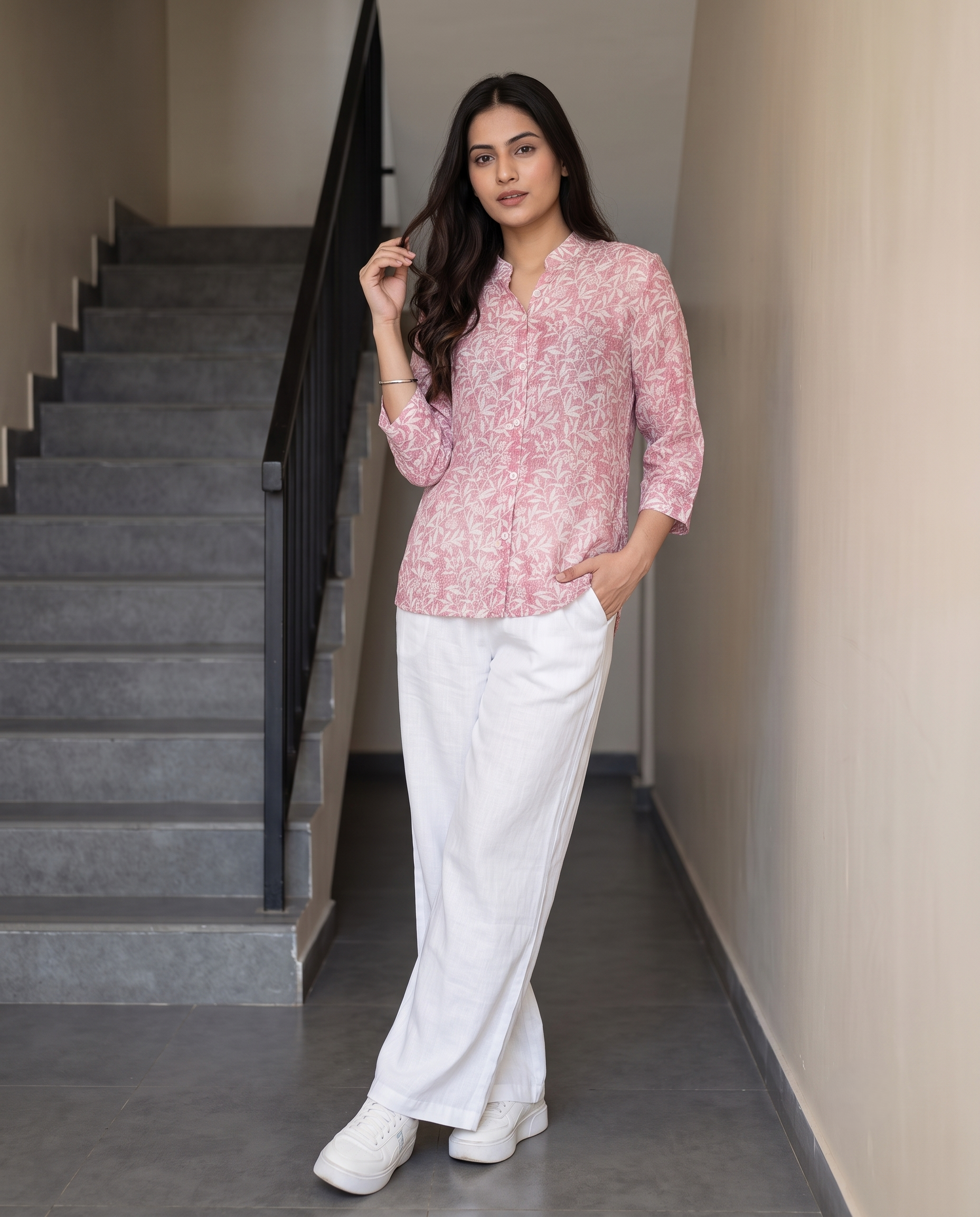 Bamboo Silk 150 GM Pink Botanical Shirt