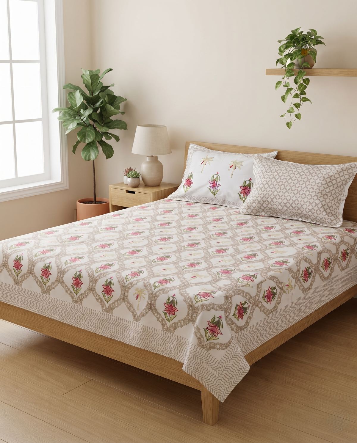 The Pink Lily Trellis Premium Cotton Bedsheet