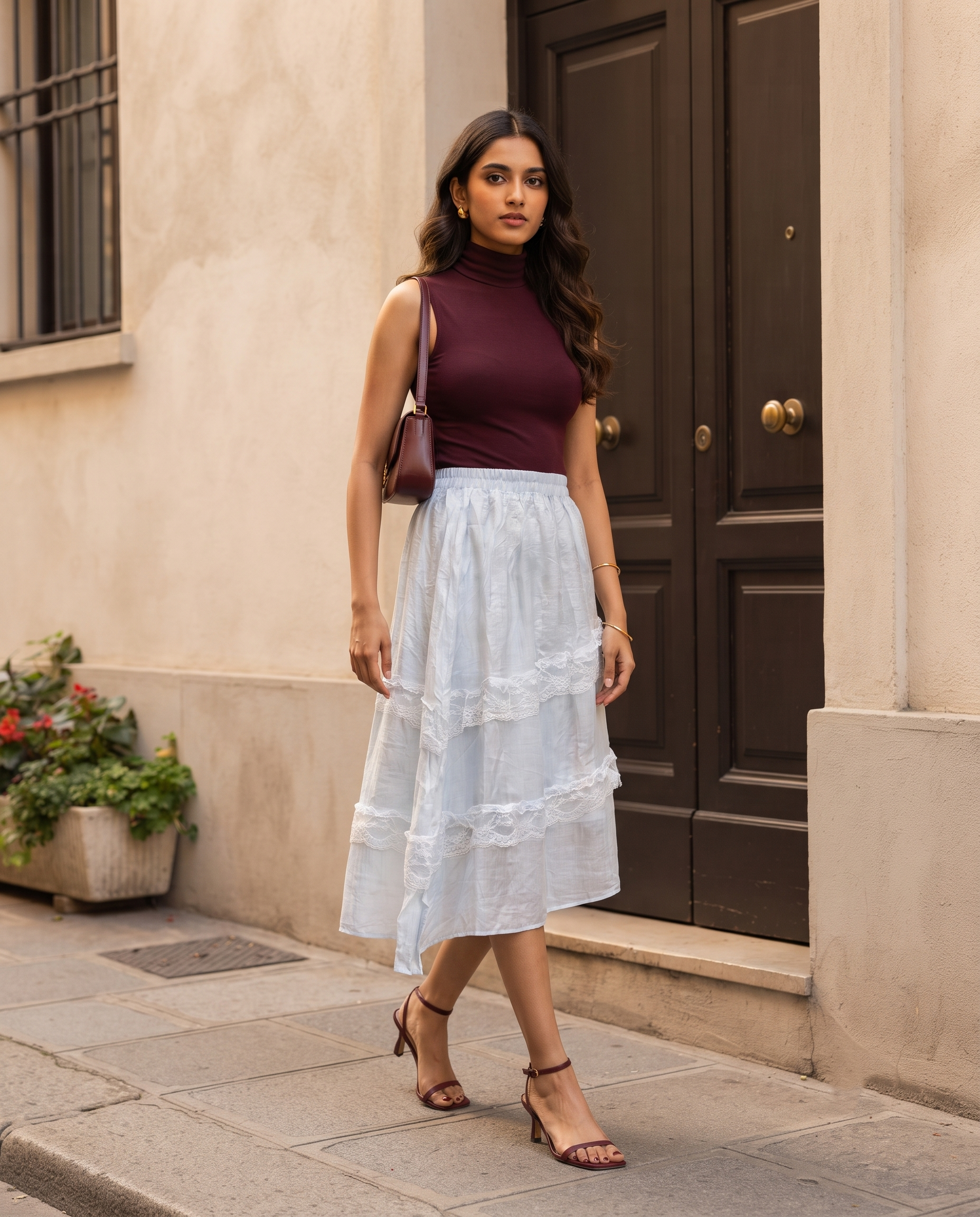 Roselle Lace Panel Skirt – Pearl White
