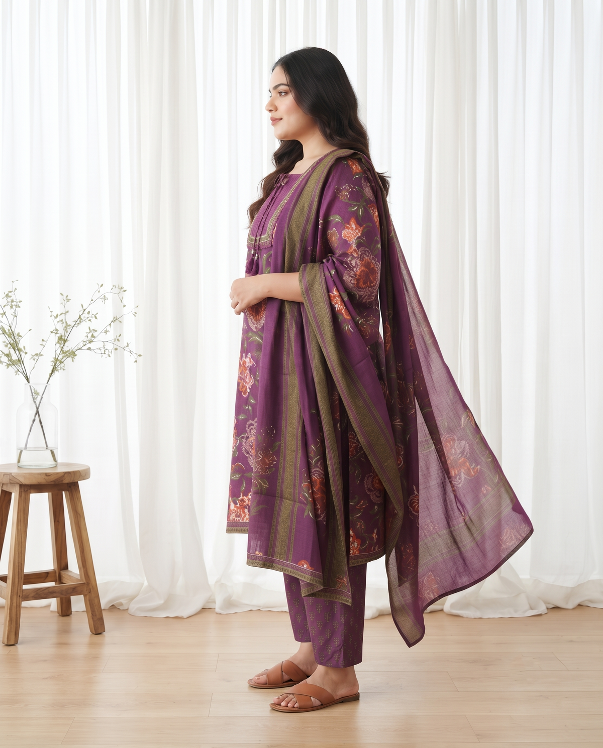 MYRA FLORAL 3 PC SET - PLUM