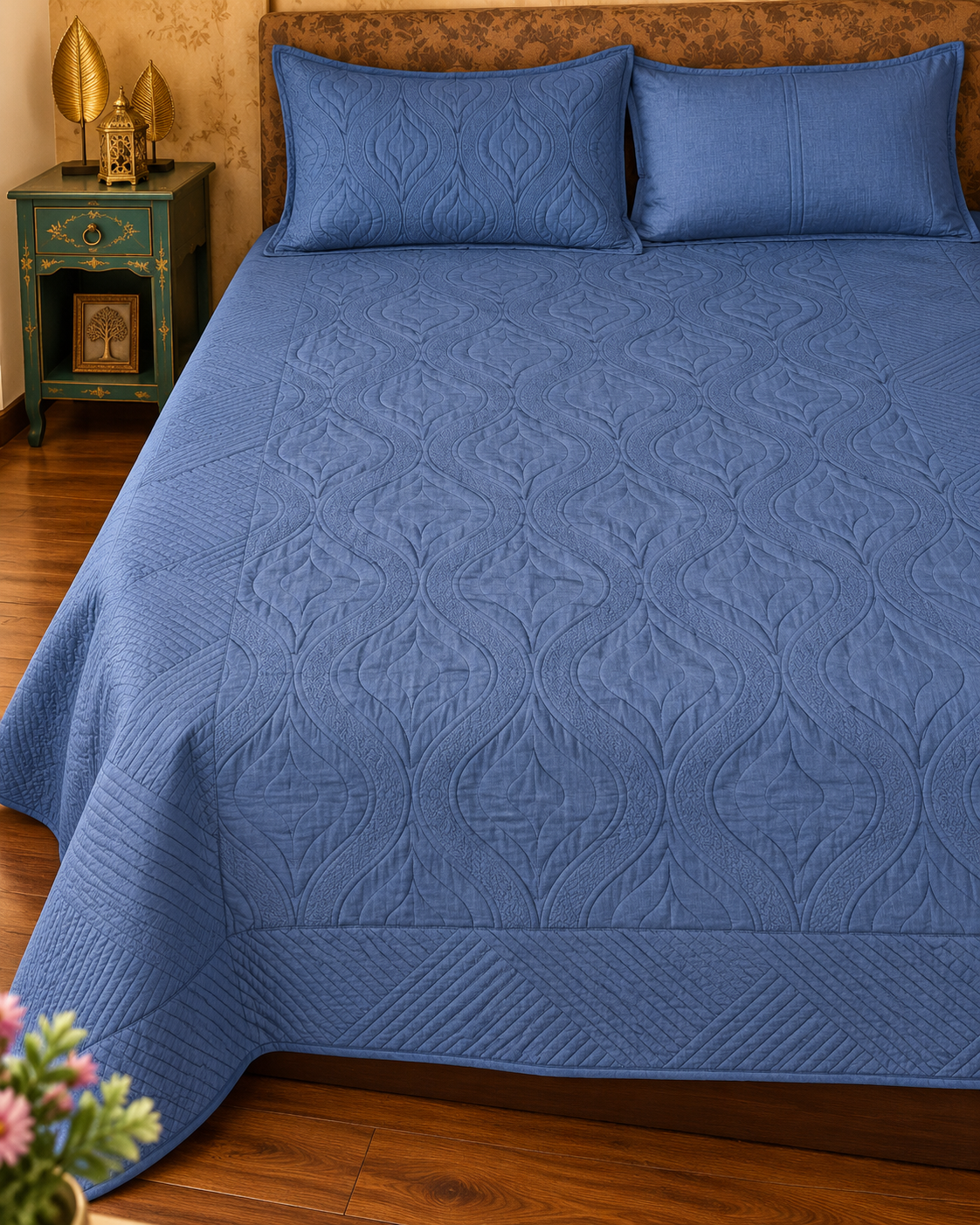 SKY BLUE SERENITY PREMIUM QUILTED BEDCOVER