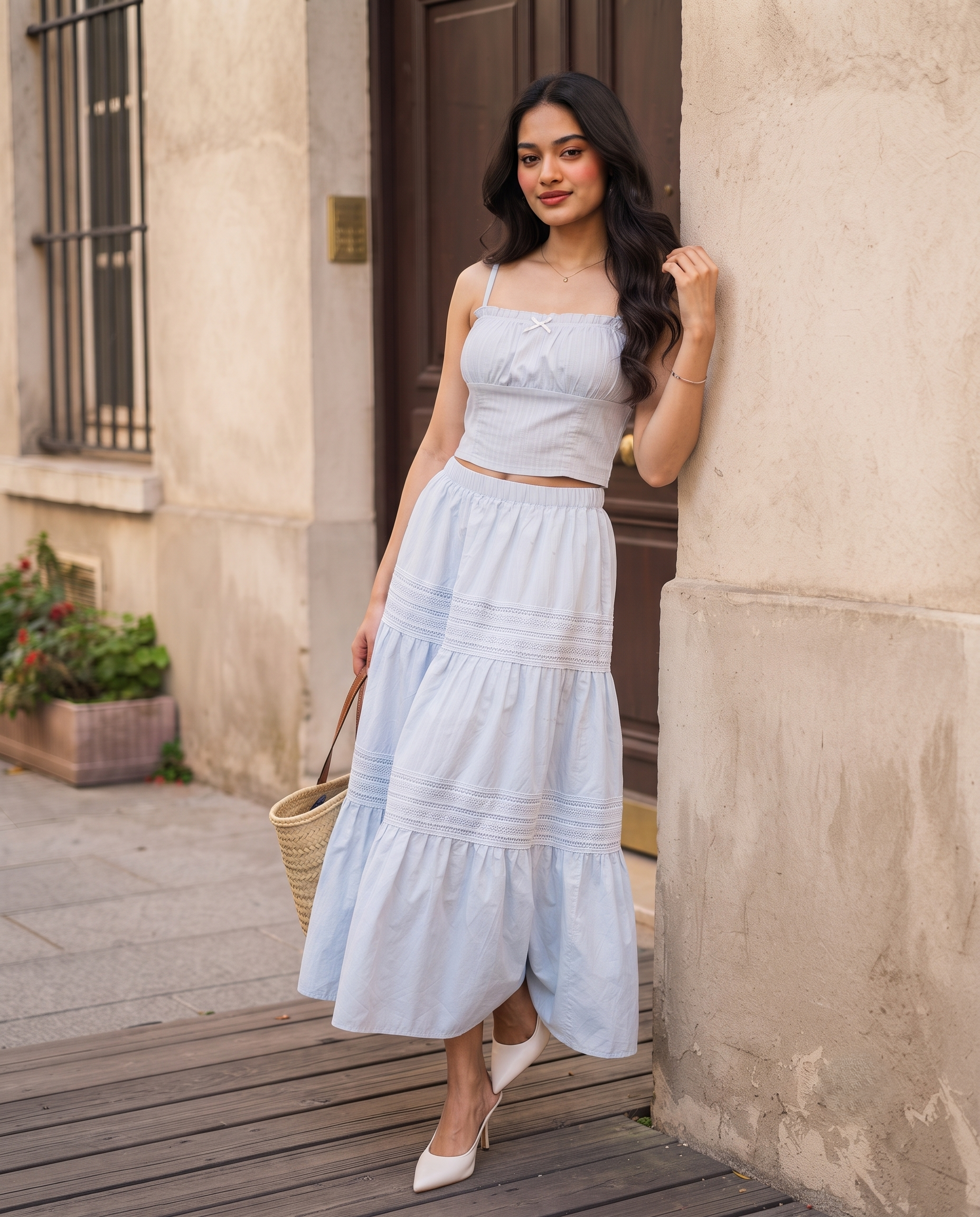 Marcella Lace Tiered Skirt – Powder Blue
