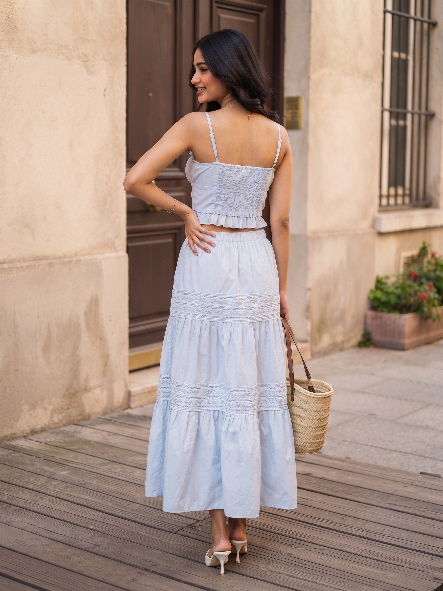 Marcella Lace Tiered Skirt – Powder Blue
