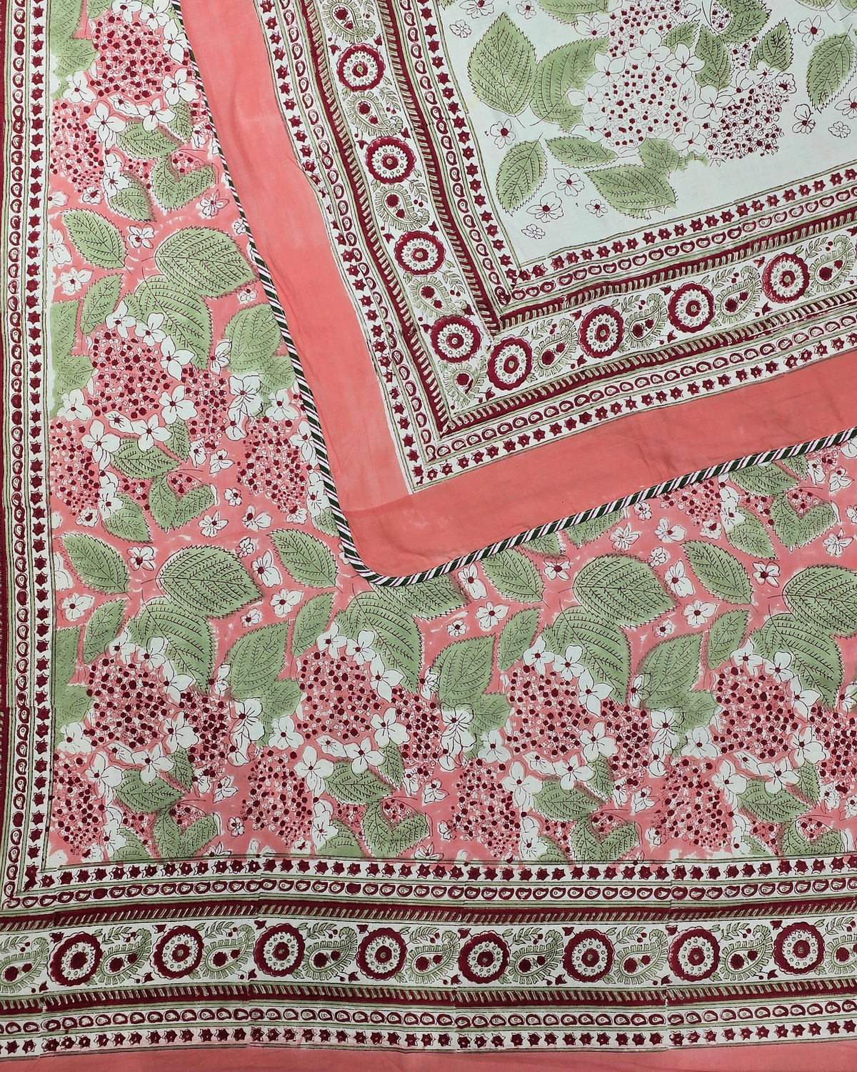 The Peach Hydrangea Garden Handblock Reversible Dohar