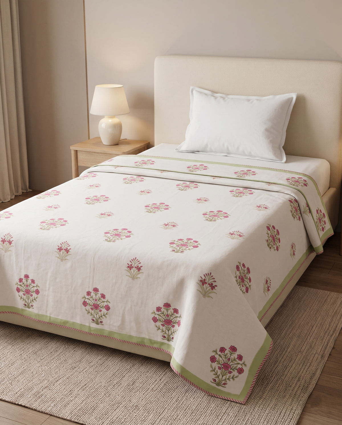 The Ruby Rose Bouquet Handblock Reversible Dohar