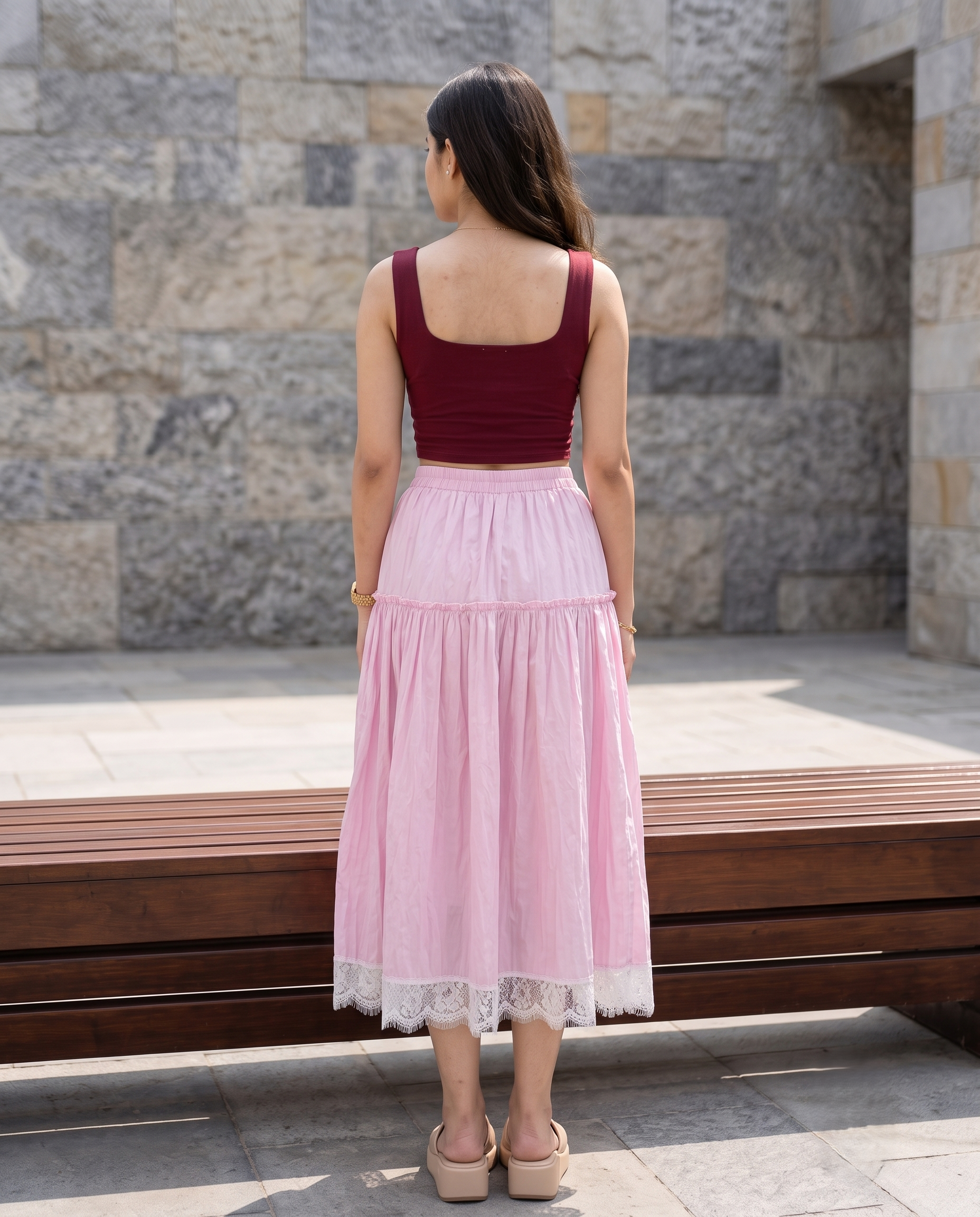 Velora Lace Flare Skirt – Blush Pink