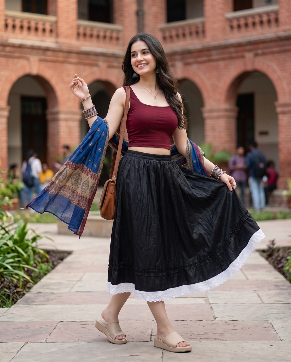 Amara Layered Midi Skirt – Classic Black