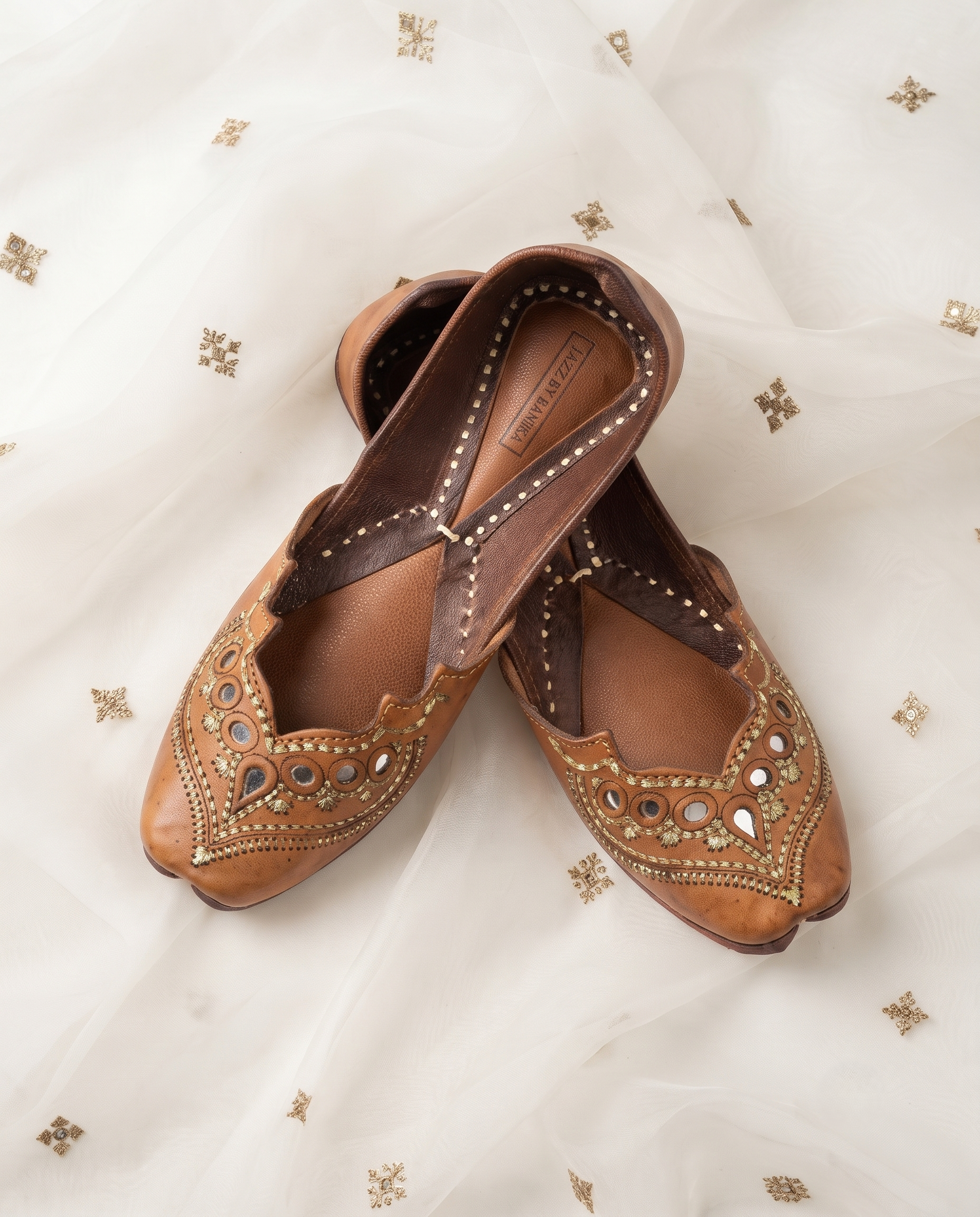 Caramel Mirrorwork Heritage Pure Leather Handcrafted Jutti
