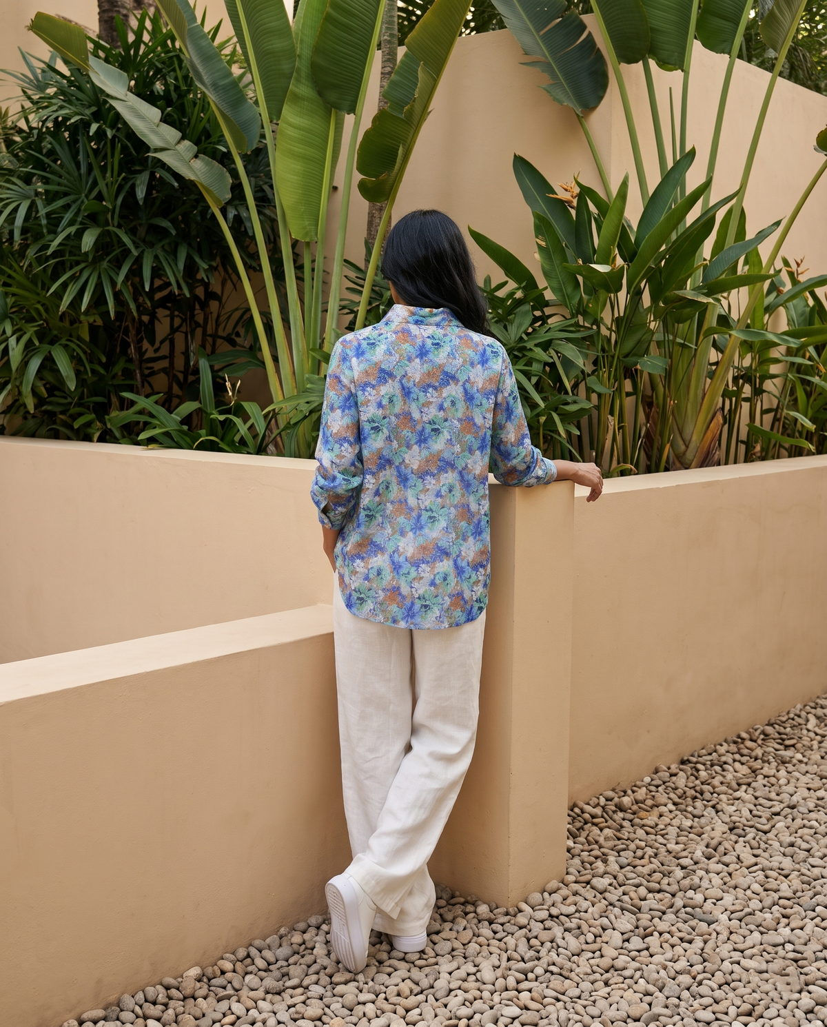 Bamboo Silk 150 GM Ocean Blue Abstract Floral Shirt