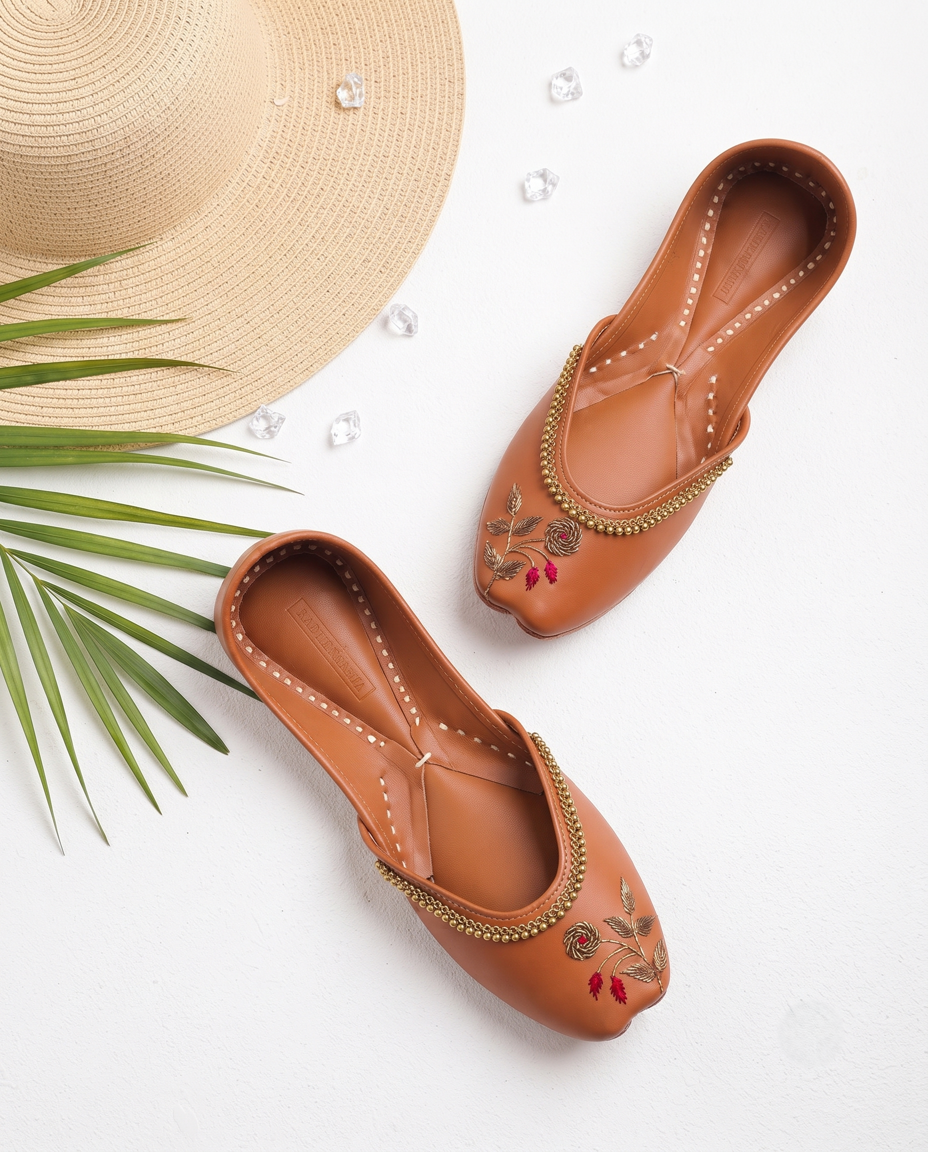 Terracotta Gulab Motif Pure Leather Handcrafted Jutti