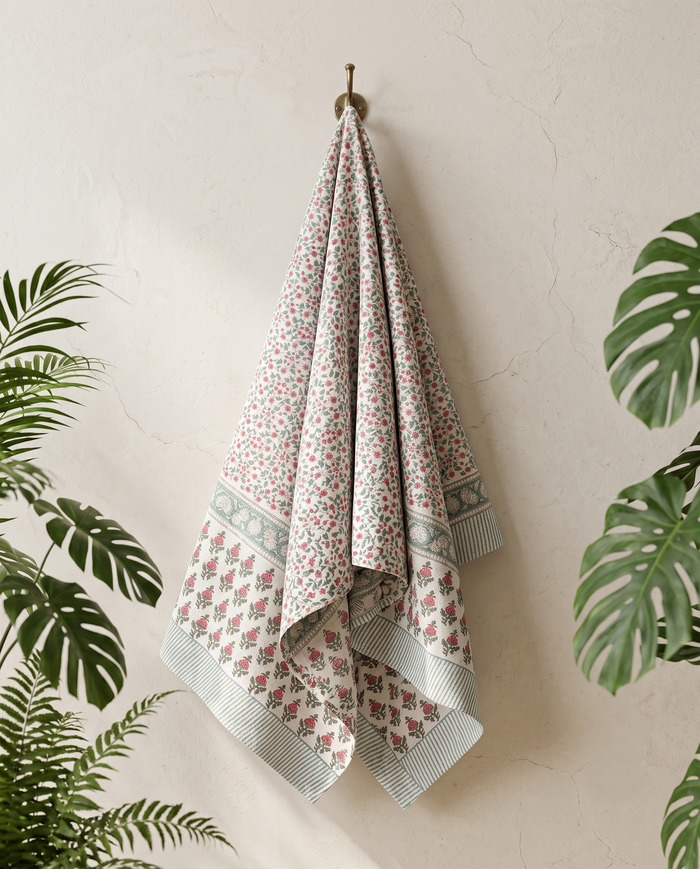 Rose Meadow Premium Waffle Towel Handblock